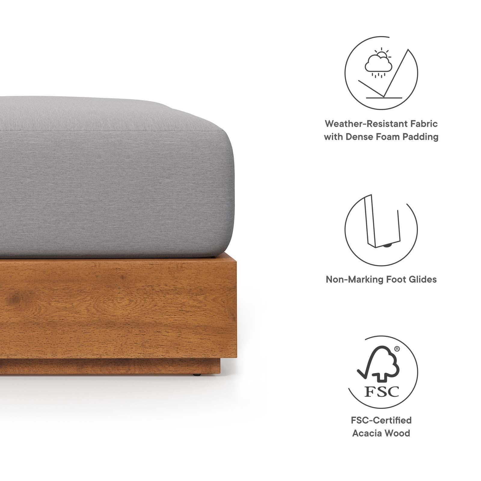 Tahoe Outdoor Patio Acacia Wood Ottoman - East Shore Modern Home Furnishings