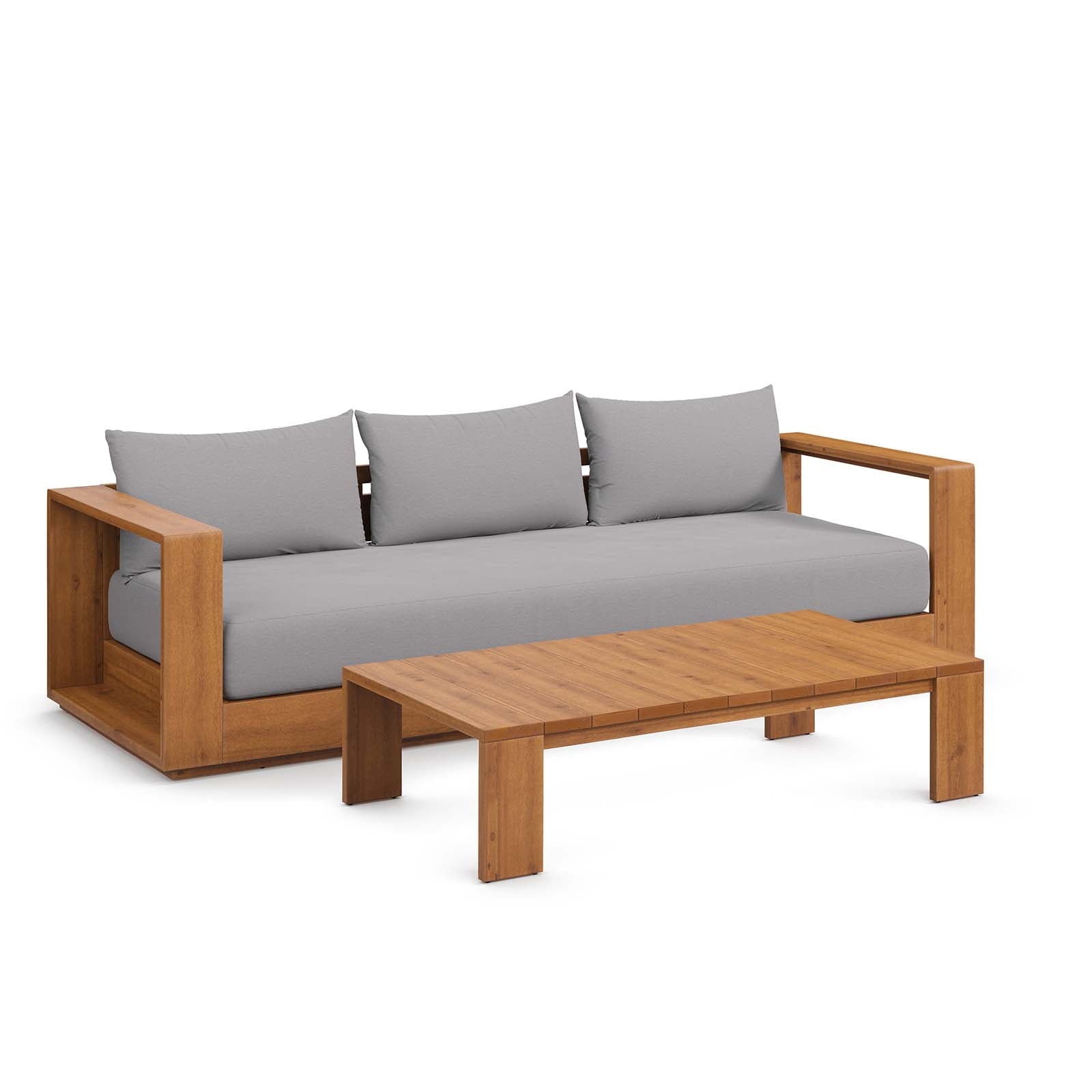 Tahoe Outdoor Patio Acacia Wood 2-Piece Sofa and Coffee Table Set - East Shore Modern Home Furnishings