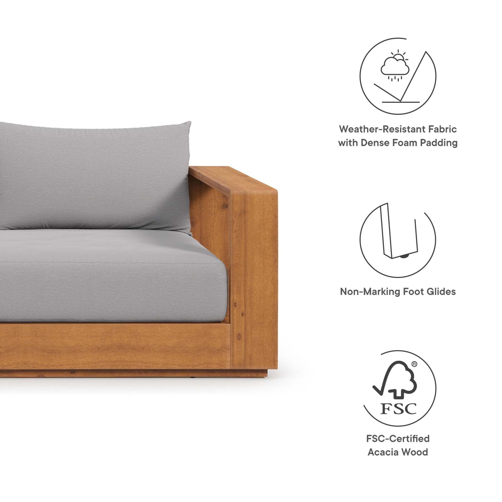 Tahoe Outdoor Patio Acacia Wood 2-Piece Sofa and Coffee Table Set - East Shore Modern Home Furnishings