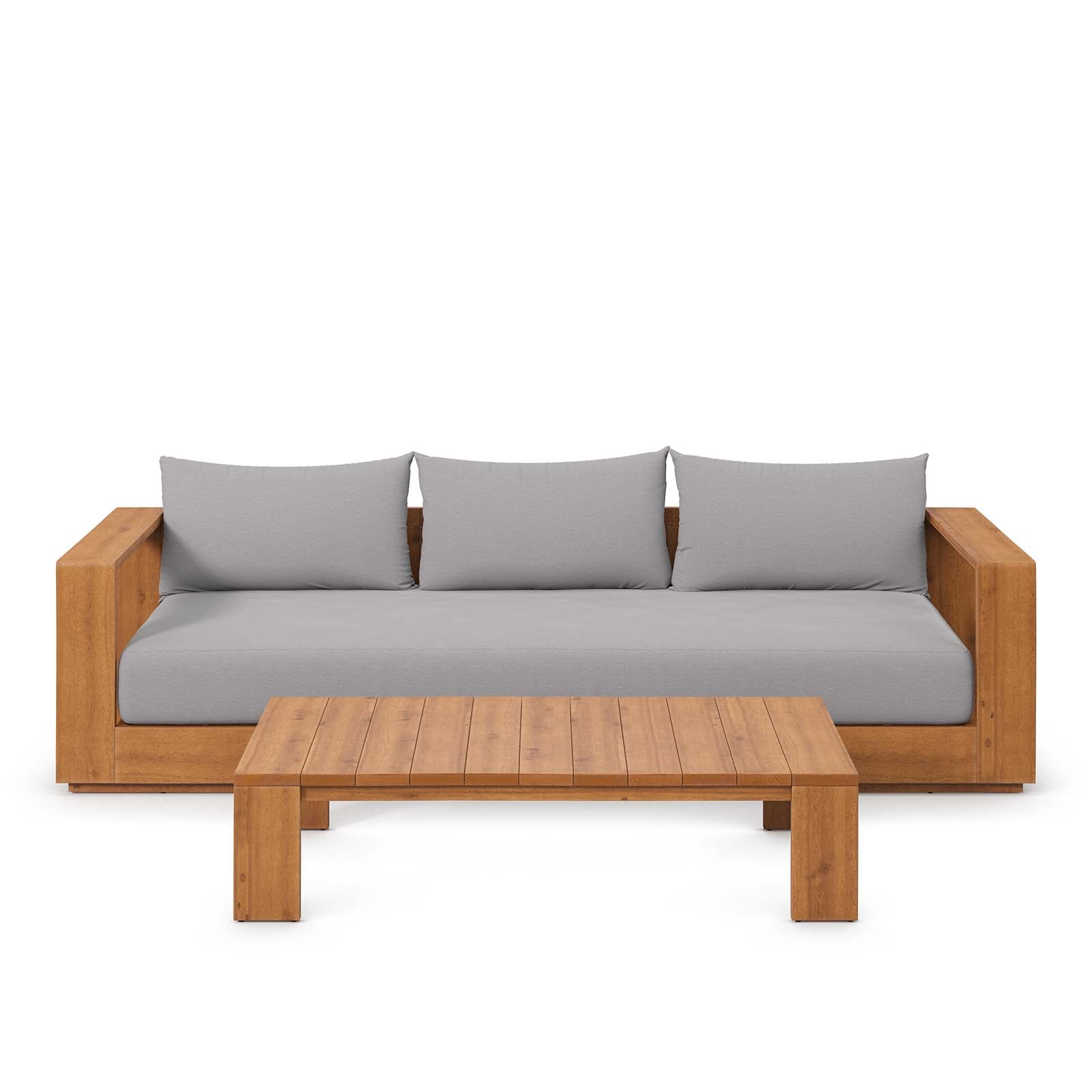 Tahoe Outdoor Patio Acacia Wood 2-Piece Sofa and Coffee Table Set
