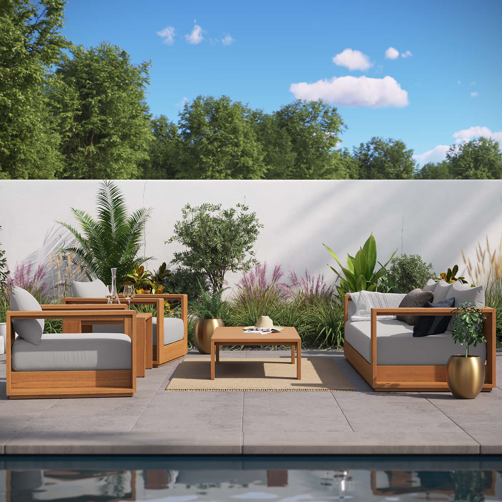 Tahoe Outdoor Patio Acacia Wood 5-Piece Furniture Set - East Shore Modern Home Furnishings