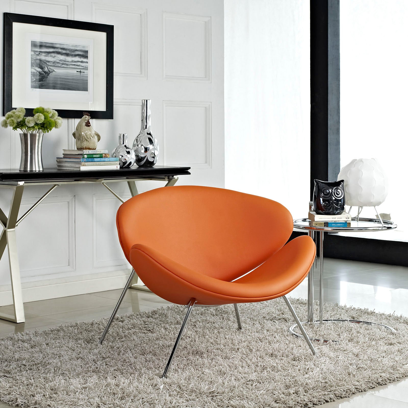 Nutshell Upholstered Vinyl Lounge Chair - East Shore Modern Home Furnishings
