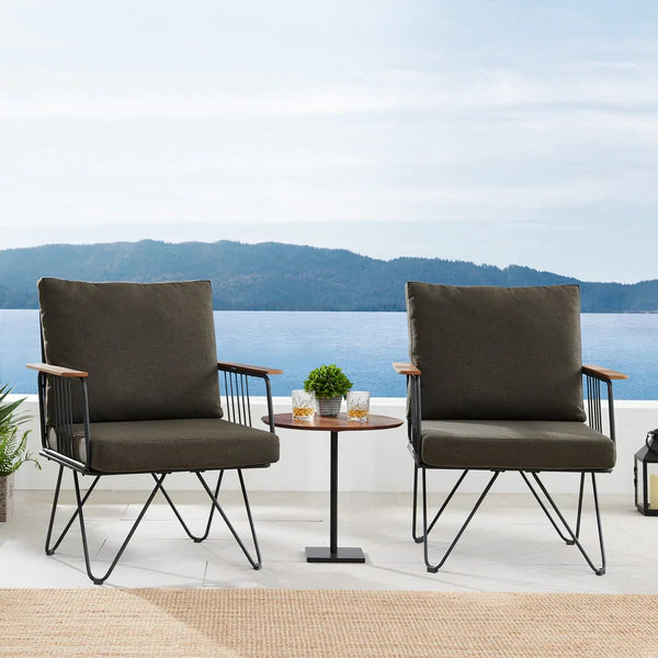 Rio 2 Piece Metal and Wood Hairpin Leg Patio Chair - East Shore Modern Home Furnishings