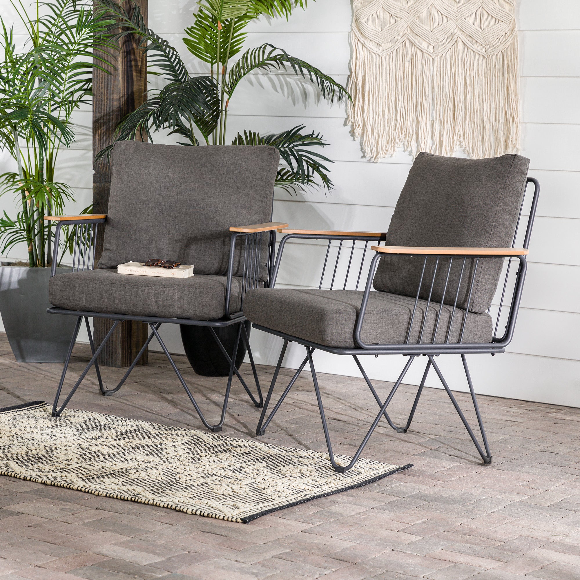 Rio 2 Piece Metal and Wood Hairpin Leg Patio Chair - East Shore Modern Home Furnishings