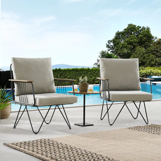 Rio 2 Piece Metal and Wood Hairpin Leg Patio Chair - East Shore Modern Home Furnishings