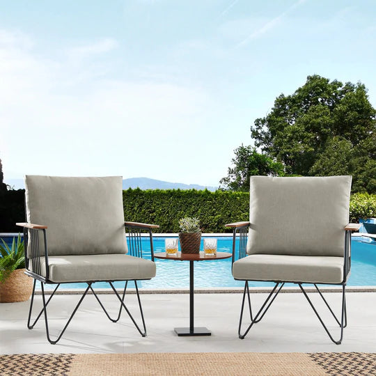 Rio 2 Piece Metal and Wood Hairpin Leg Patio Chair - East Shore Modern Home Furnishings