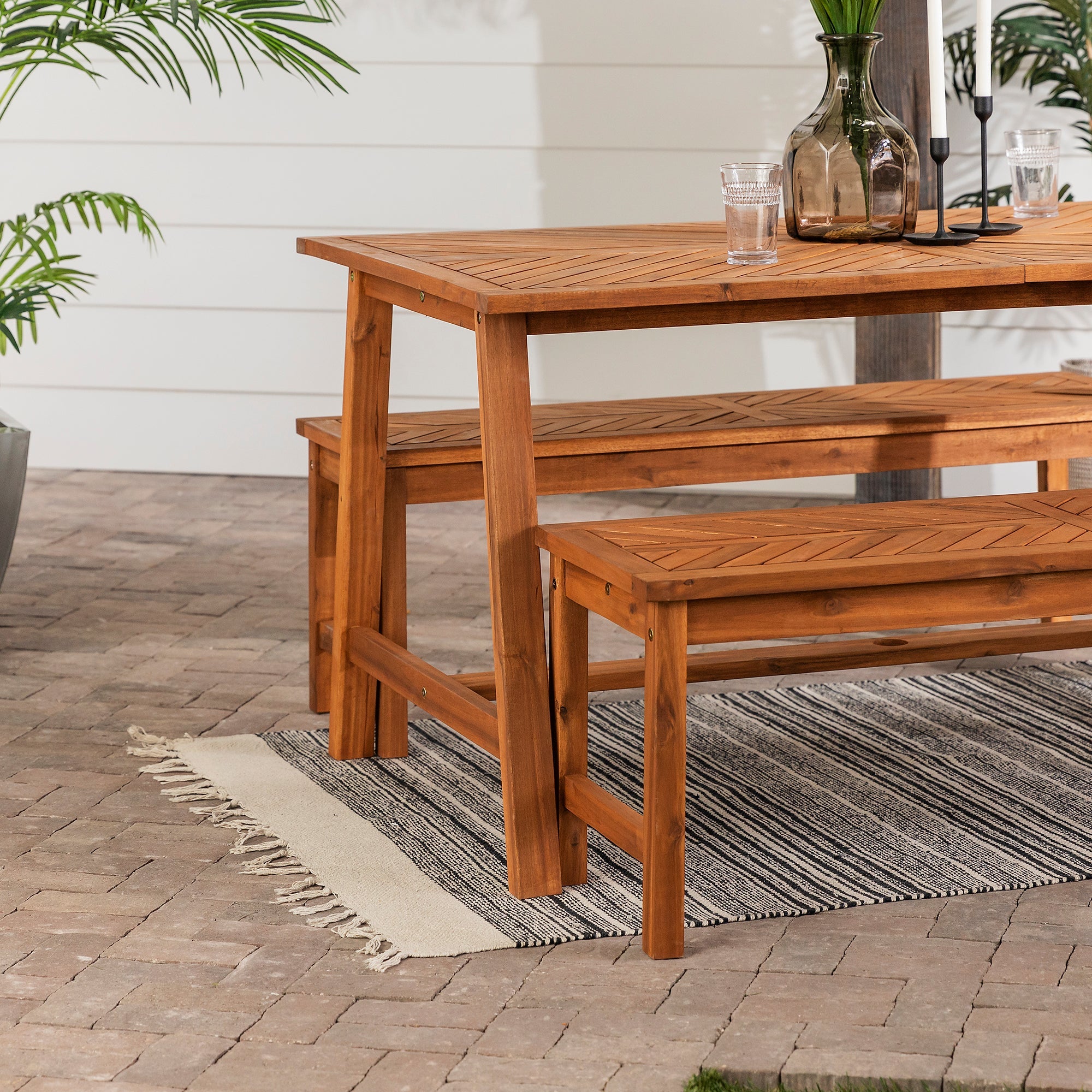 Vincent 3 Piece Acacia Wood Outdoor Chevron Picnic Dining Table Set