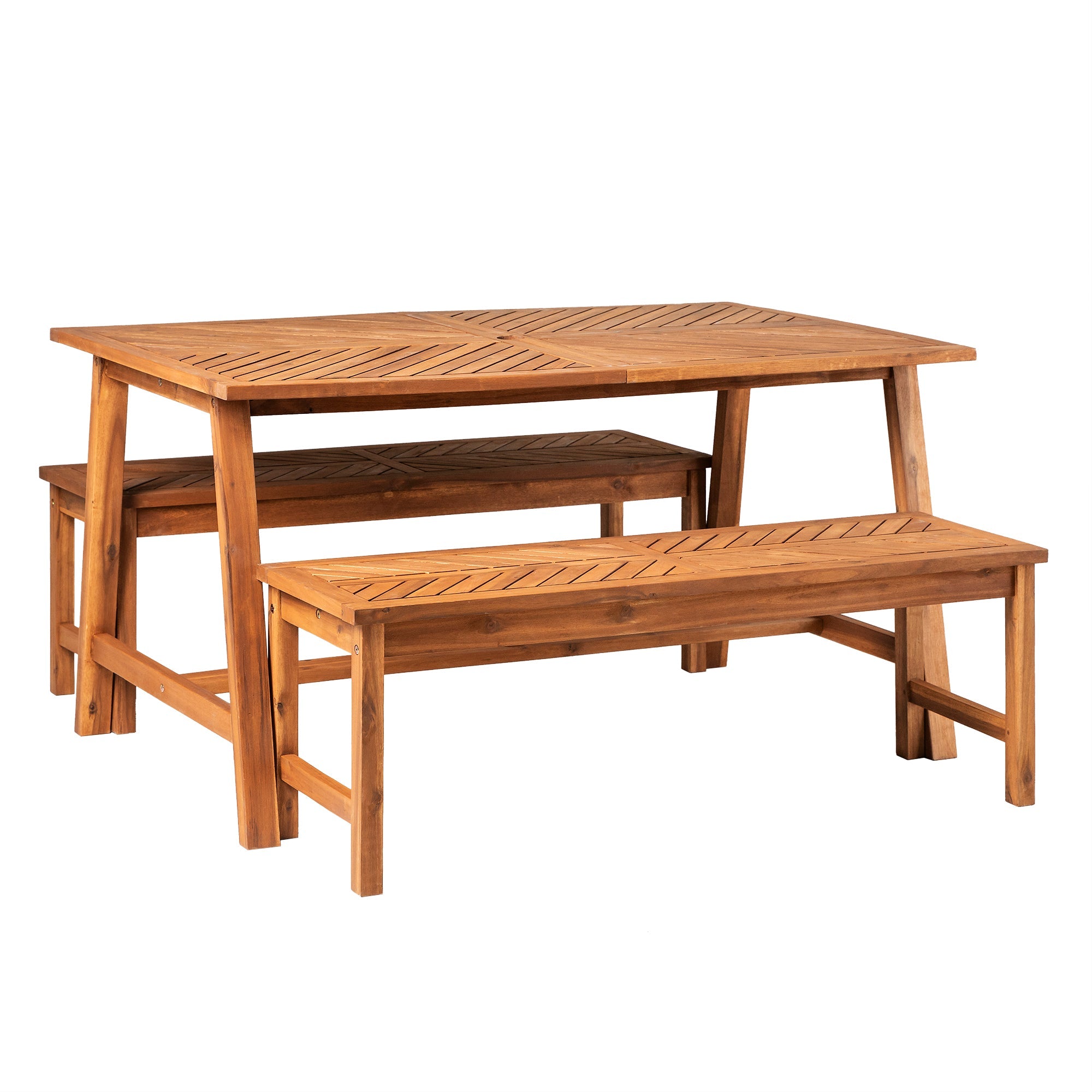 Vincent 3 Piece Acacia Wood Outdoor Chevron Picnic Dining Table Set