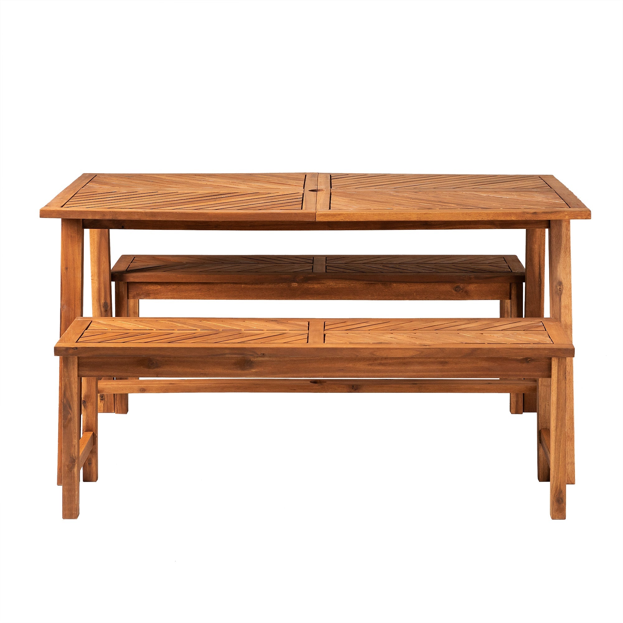 Vincent 3 Piece Acacia Wood Outdoor Chevron Picnic Dining Table Set