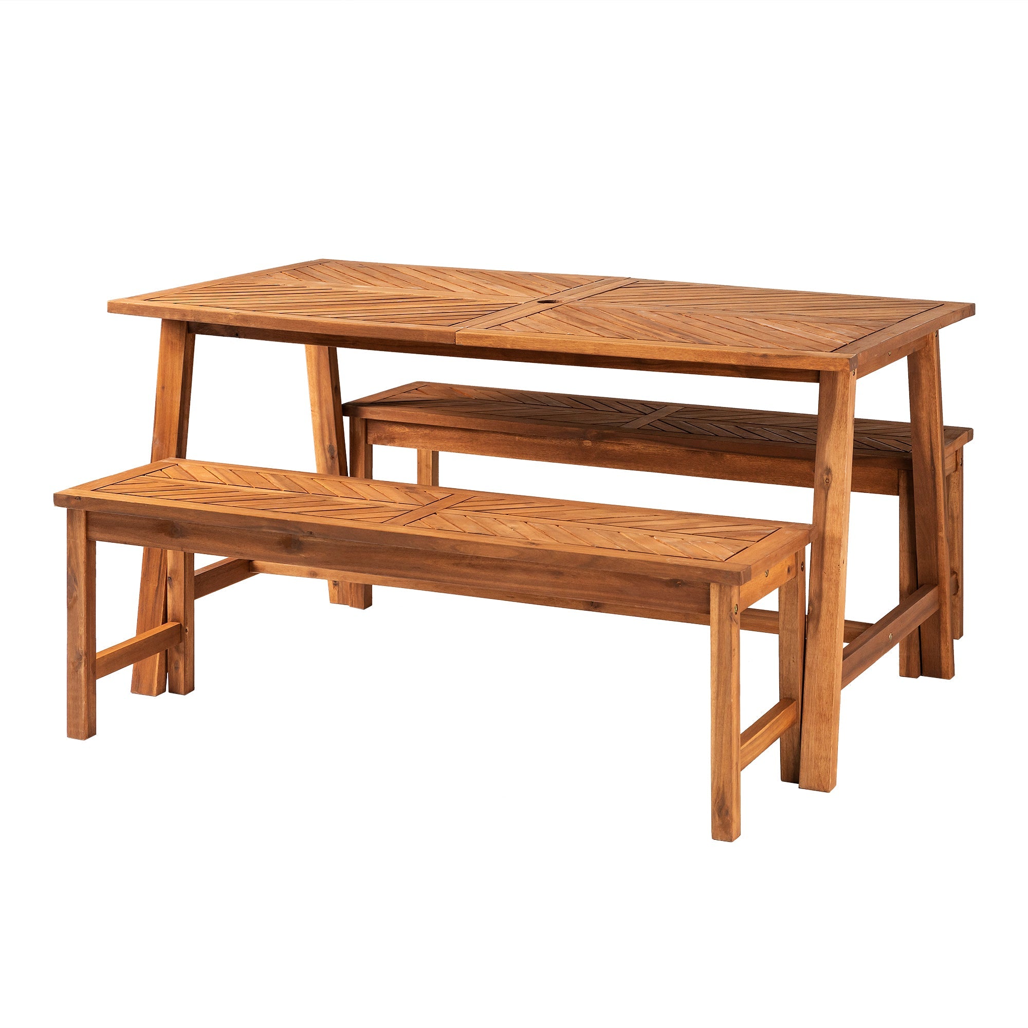 Vincent 3 Piece Acacia Wood Outdoor Chevron Picnic Dining Table Set