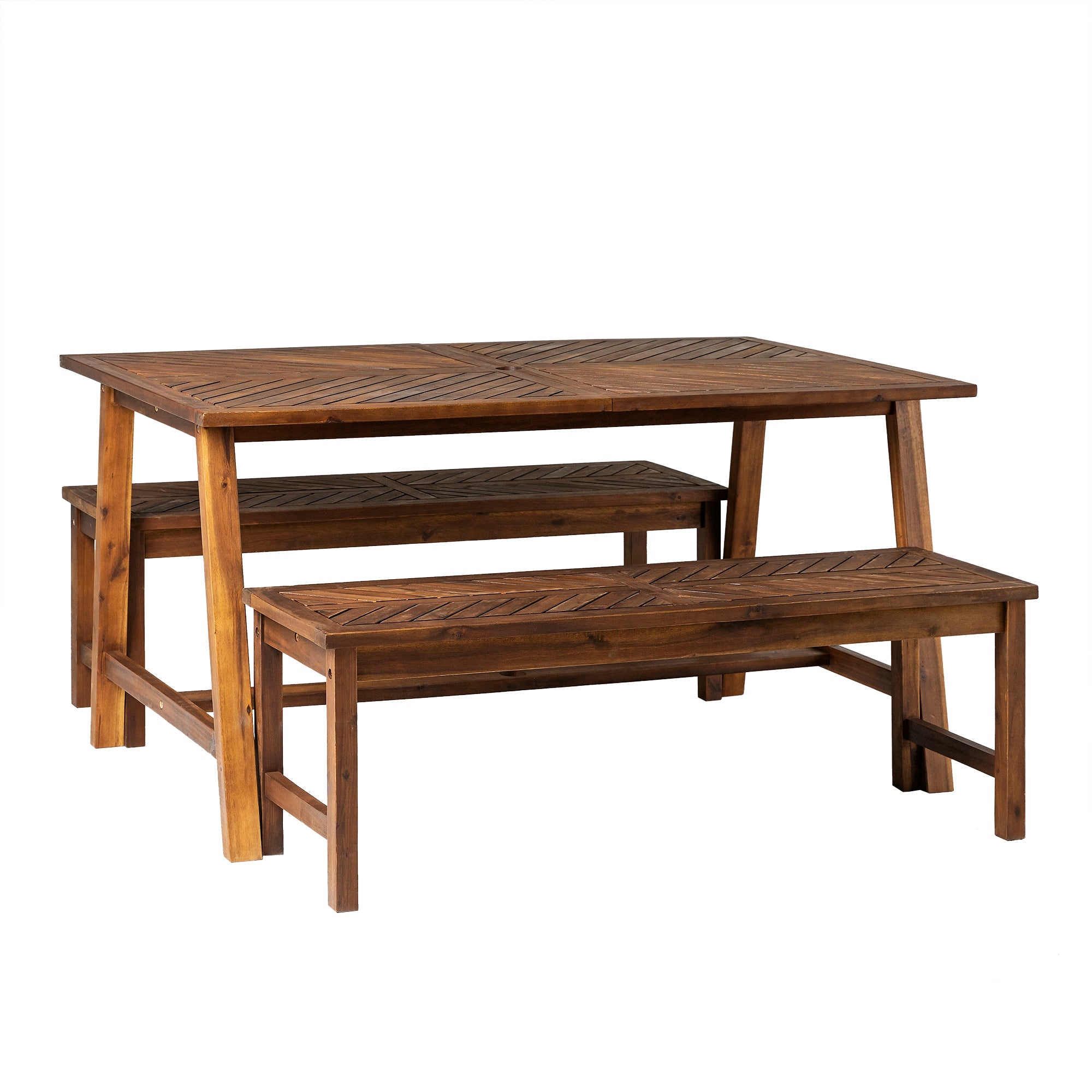 Vincent 3 Piece Acacia Wood Outdoor Chevron Picnic Dining Table Set