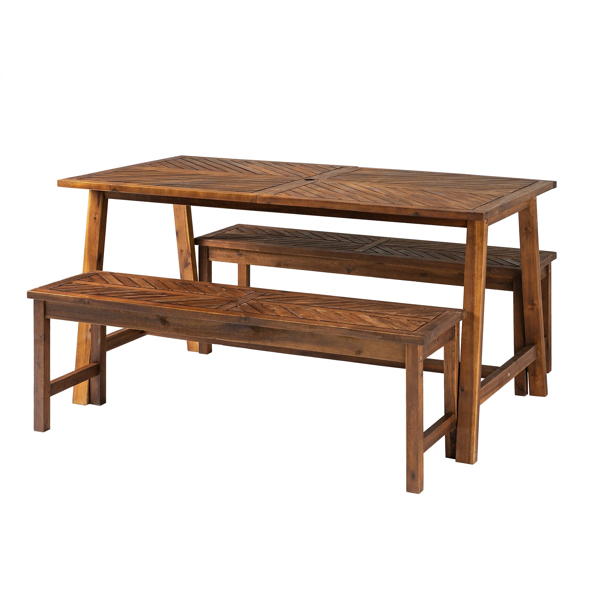 Vincent 3 Piece Acacia Wood Outdoor Chevron Picnic Dining Table Set