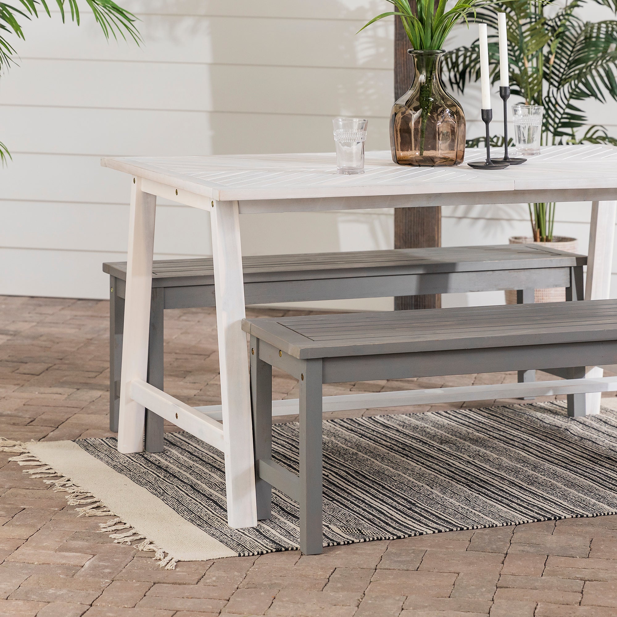 Vincent 3 Piece Acacia Wood Outdoor Chevron Picnic Dining Table Set