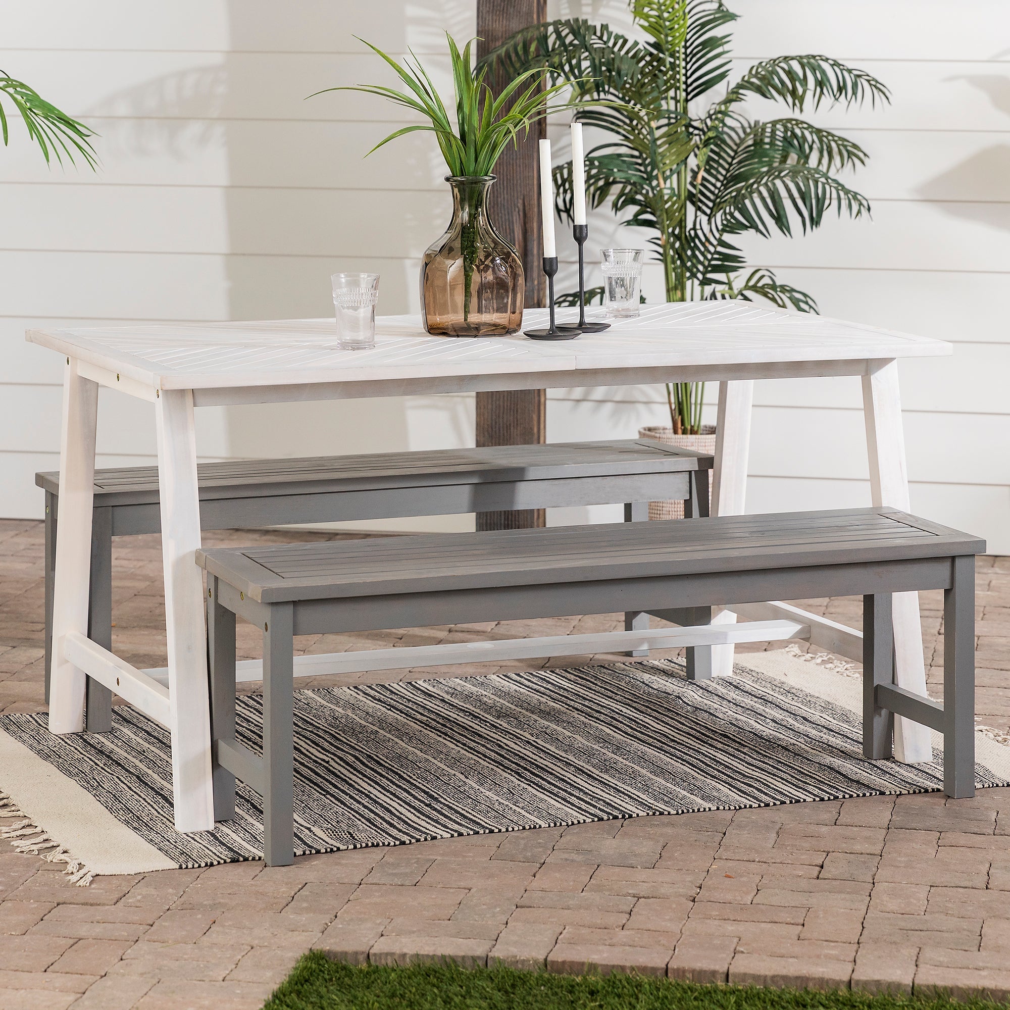 Vincent 3 Piece Acacia Wood Outdoor Chevron Picnic Dining Table Set