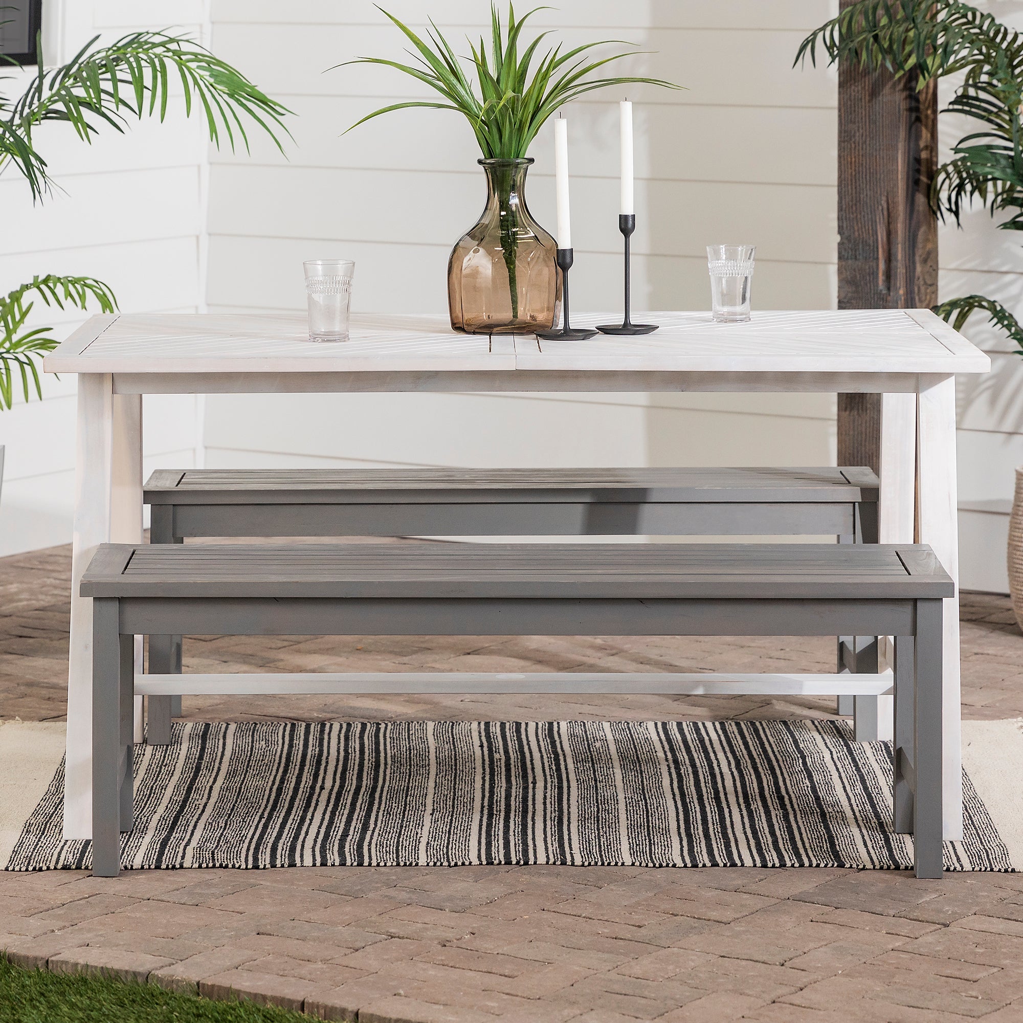 Vincent 3 Piece Acacia Wood Outdoor Chevron Picnic Dining Table Set