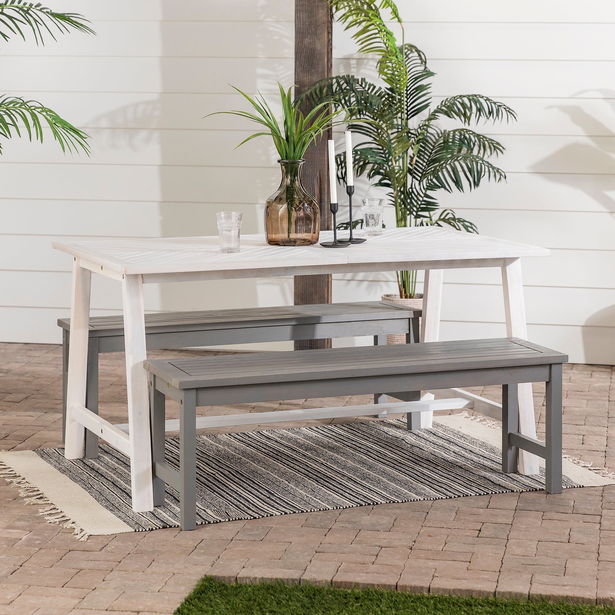 Vincent 3 Piece Acacia Wood Outdoor Chevron Picnic Dining Table Set