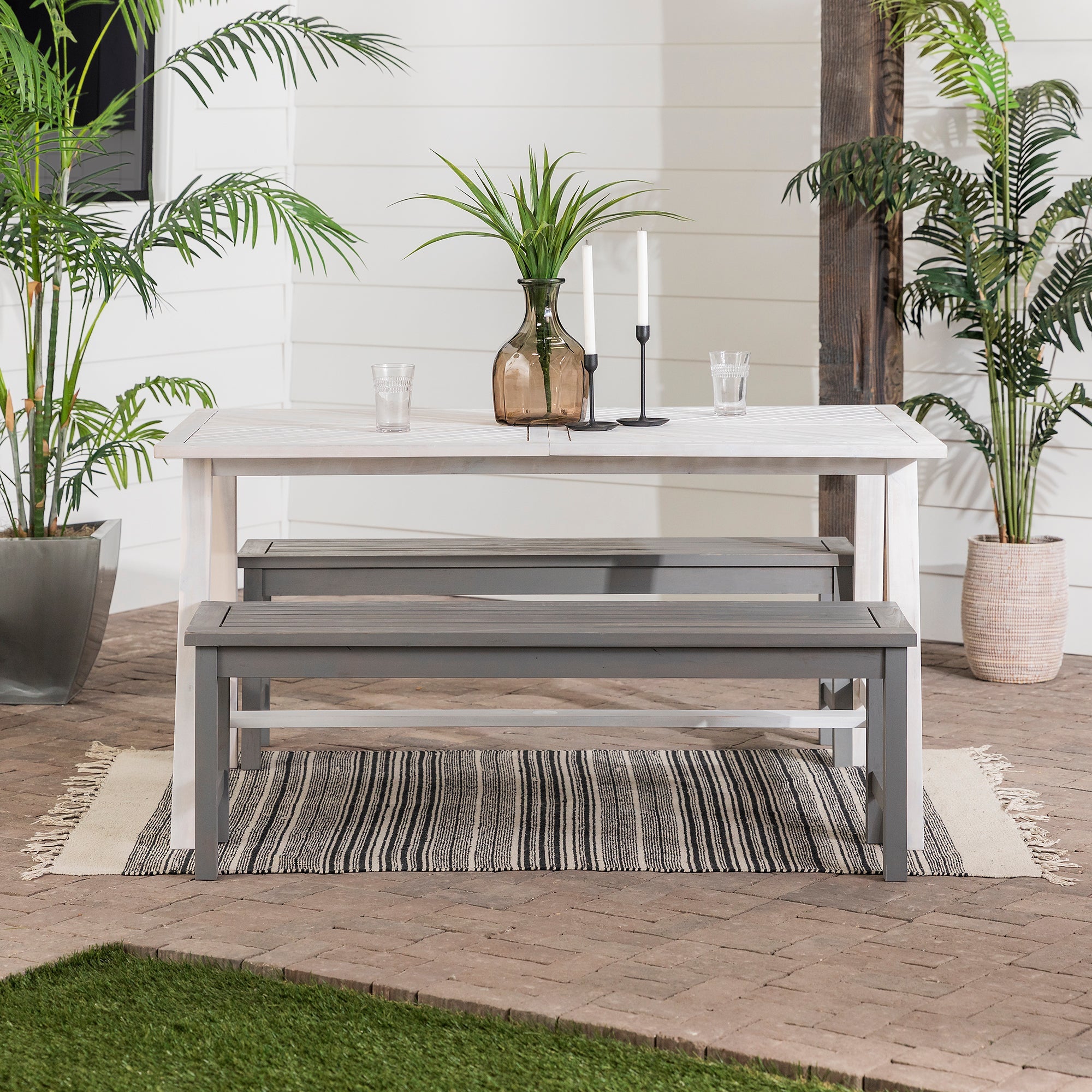 Vincent 3 Piece Acacia Wood Outdoor Chevron Picnic Dining Table Set