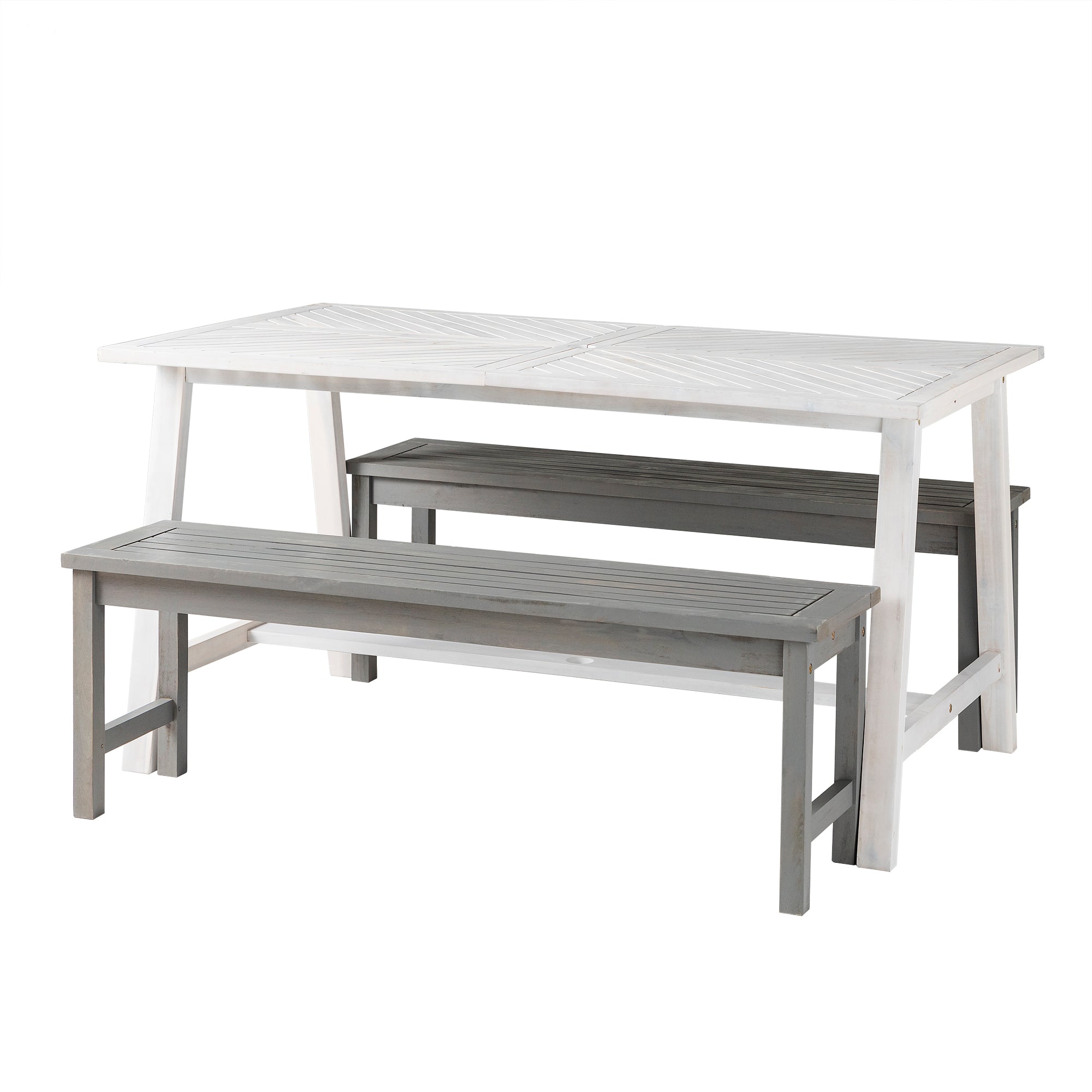Vincent 3 Piece Acacia Wood Outdoor Chevron Picnic Dining Table Set