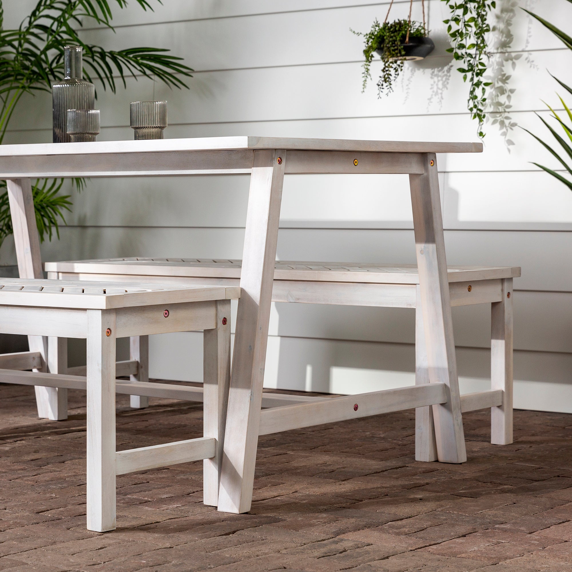Vincent 3 Piece Acacia Wood Outdoor Chevron Picnic Dining Table Set