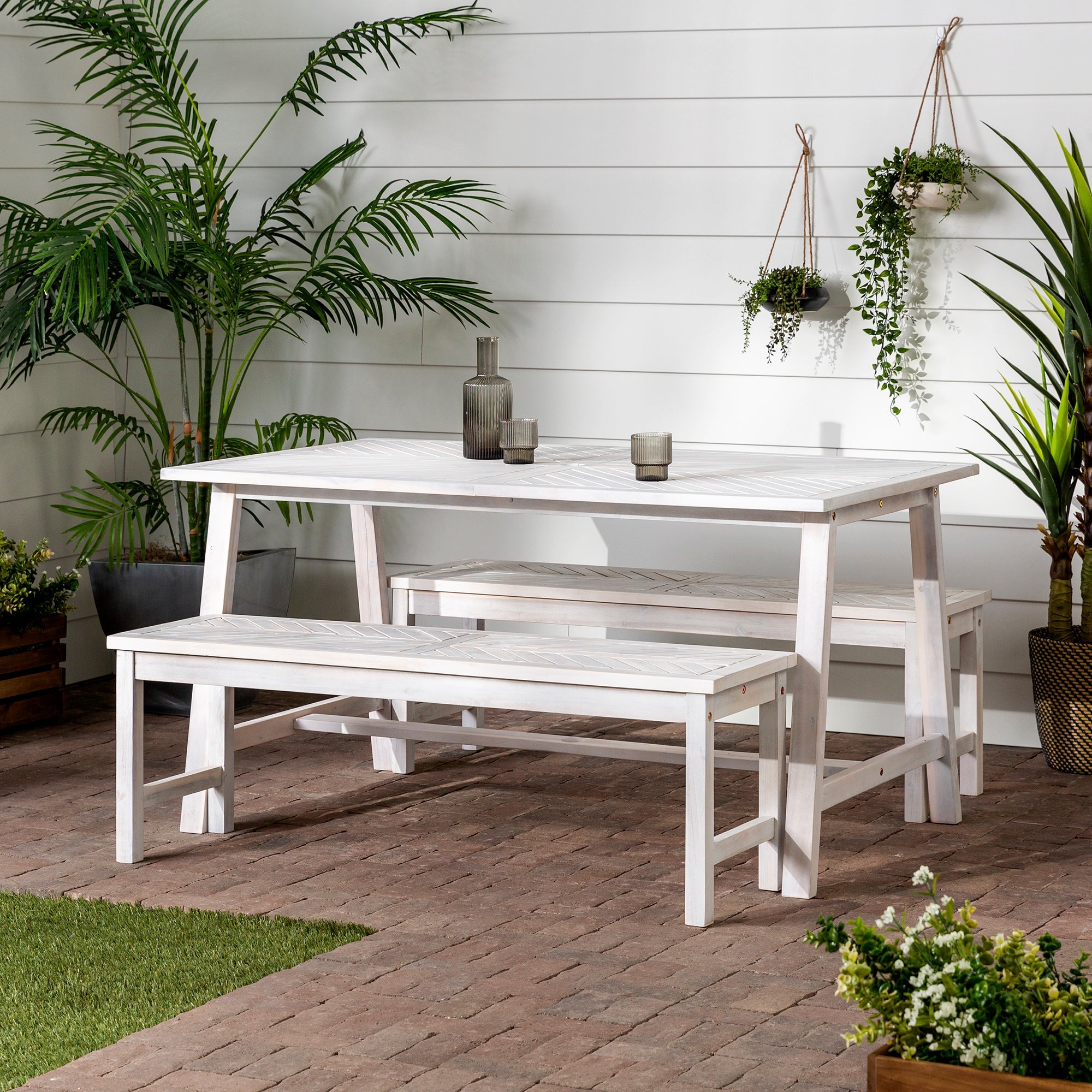 Vincent 3 Piece Acacia Wood Outdoor Chevron Picnic Dining Table Set