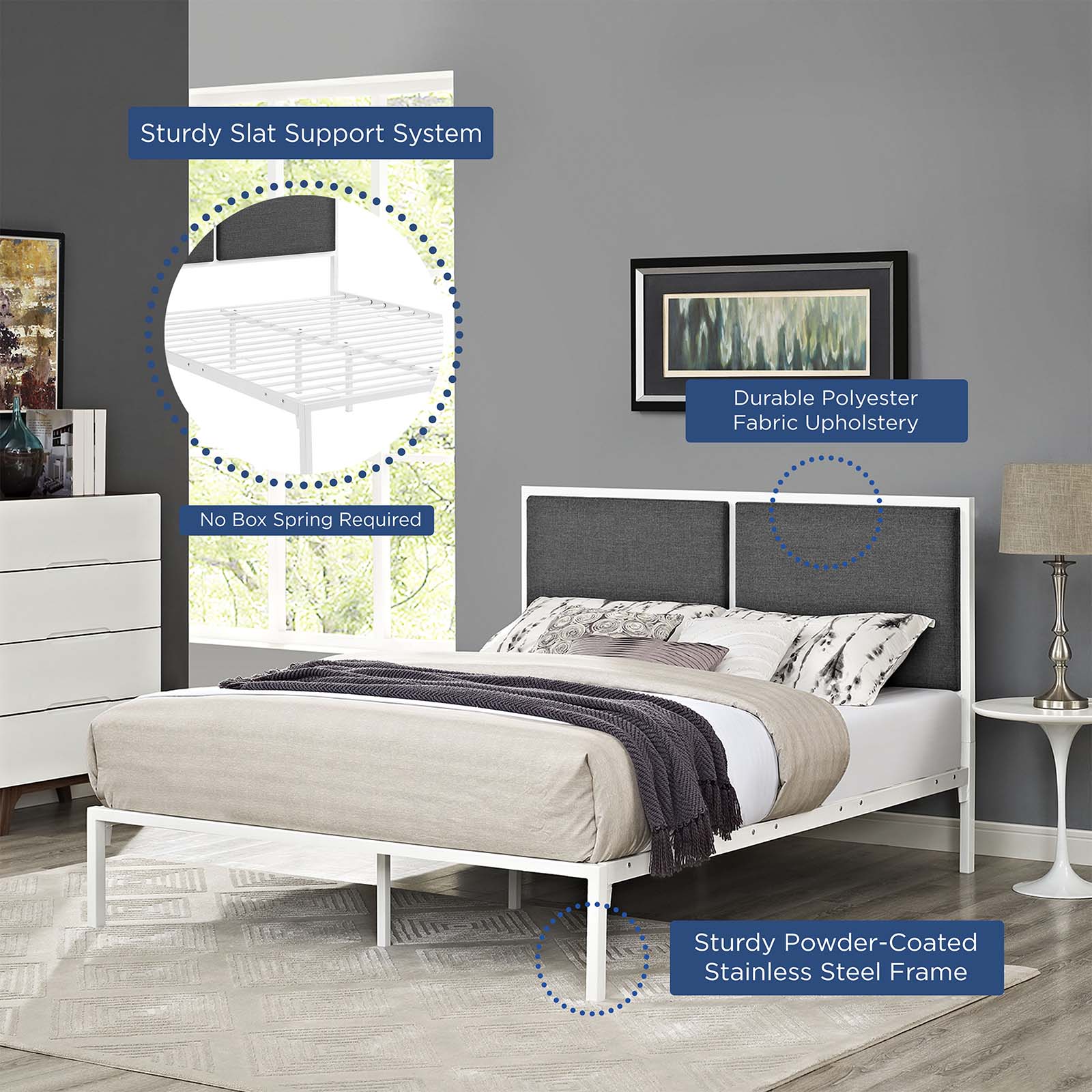Della King Fabric Bed - East Shore Modern Home Furnishings