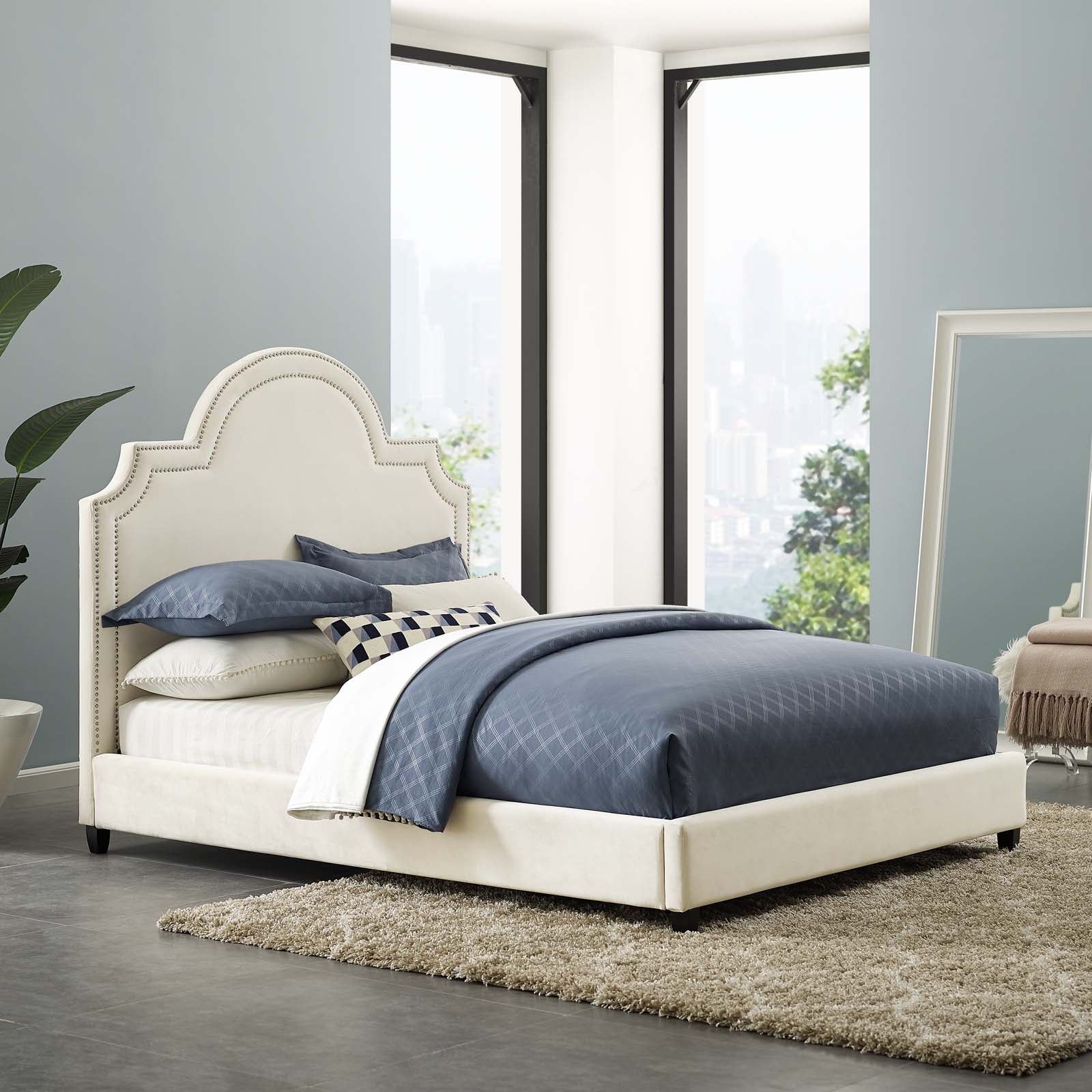 Primrose Queen Performance Velvet Platform Bed