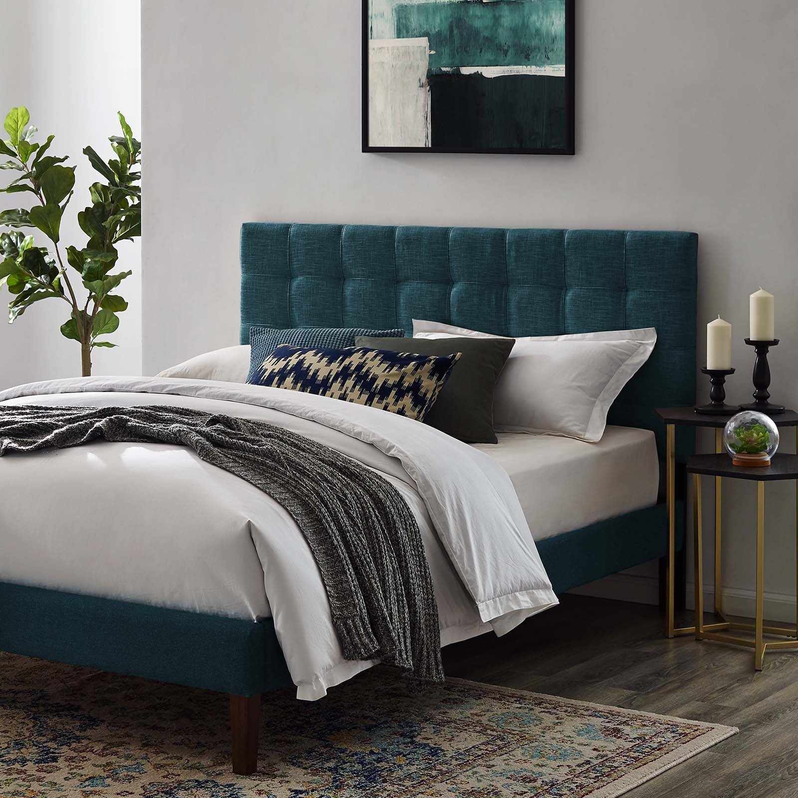 Paisley Tufted Twin Upholstered Linen Fabric Headboard