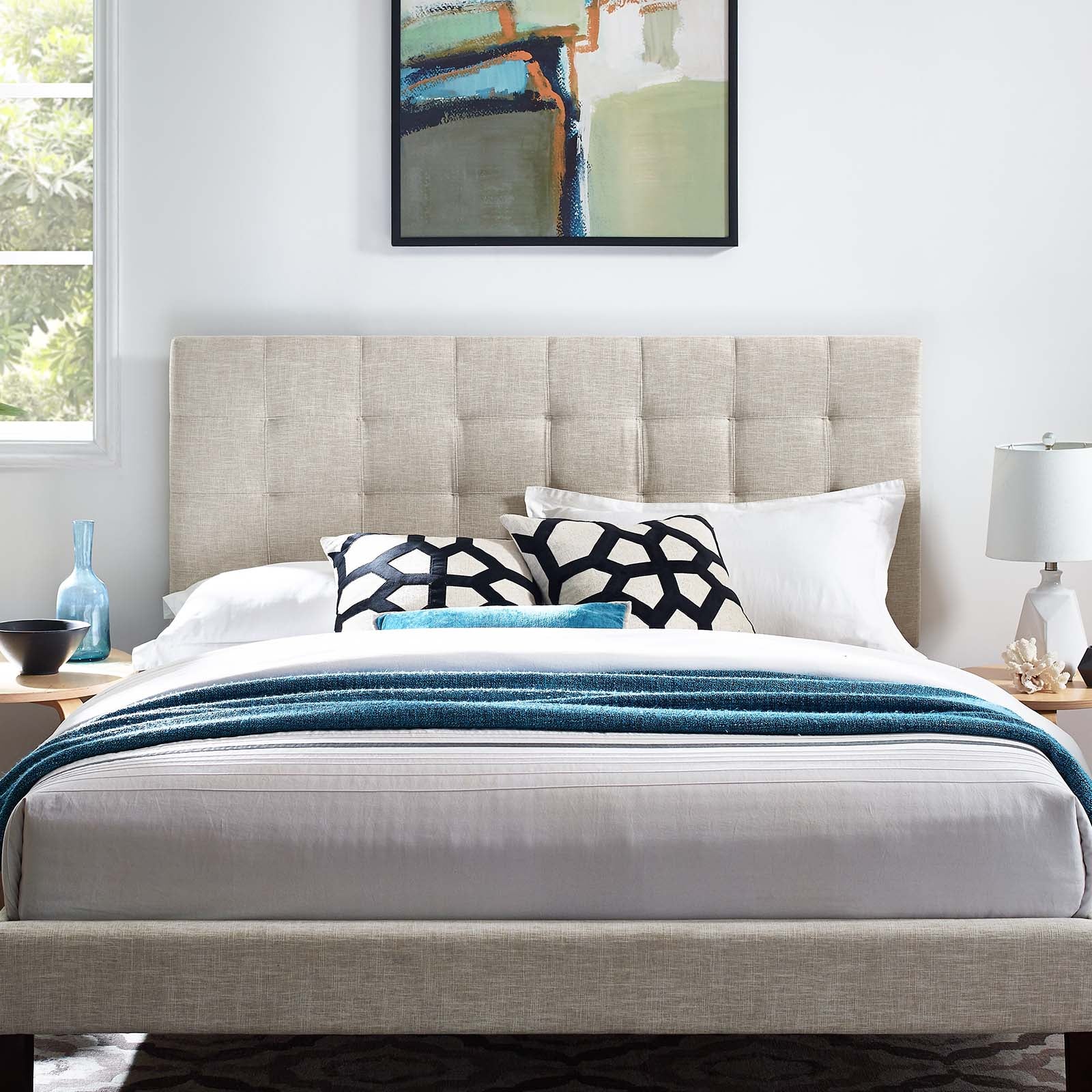 Paisley Tufted Twin Upholstered Linen Fabric Headboard