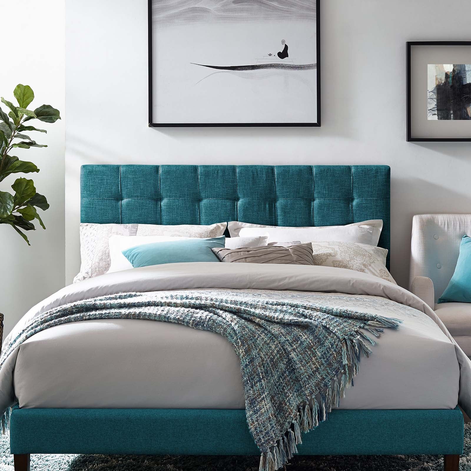 Paisley Tufted Twin Upholstered Linen Fabric Headboard