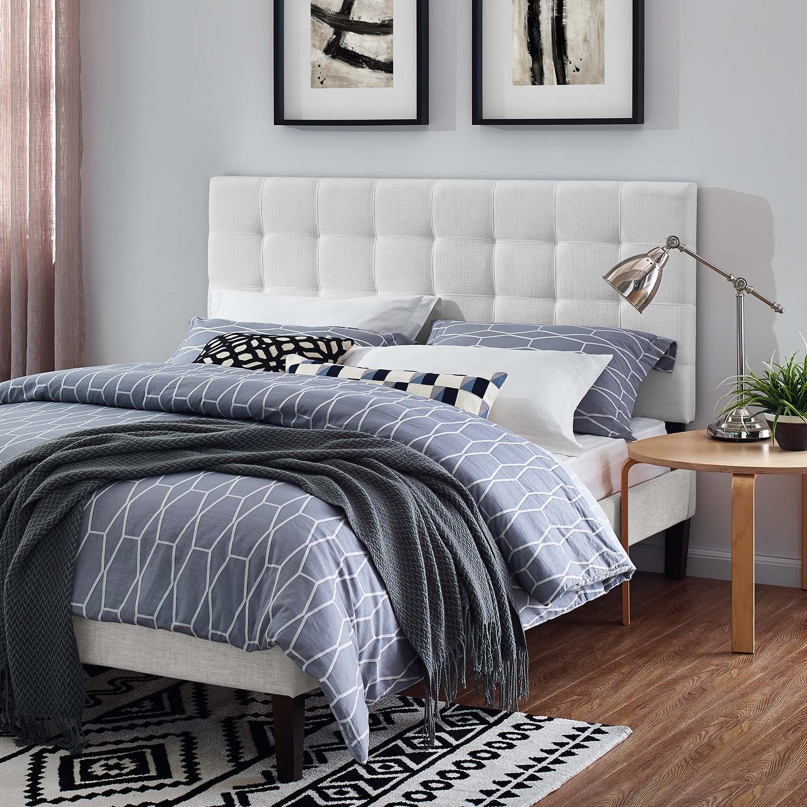 Paisley Tufted Twin Upholstered Linen Fabric Headboard