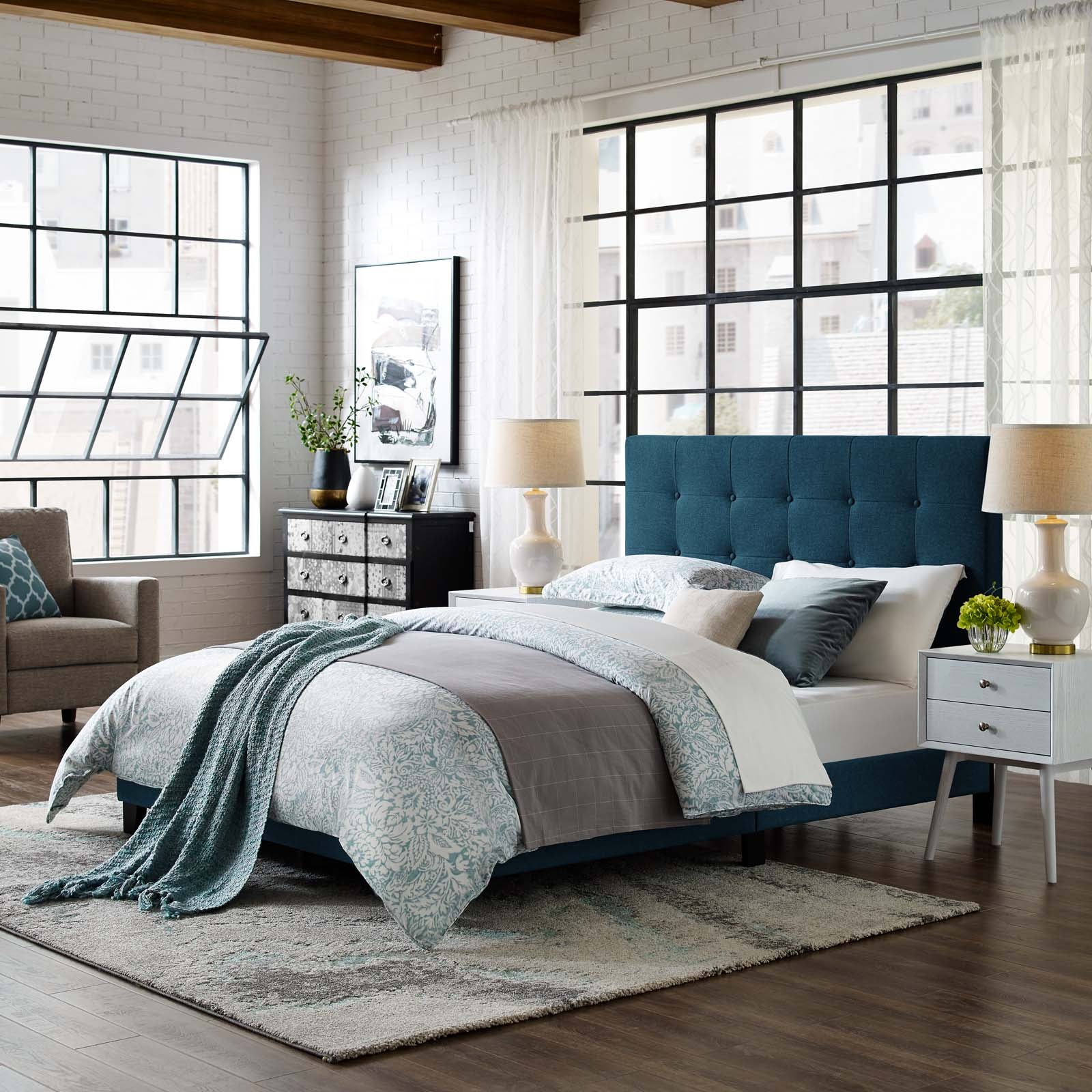Melanie Queen Tufted Button Upholstered Fabric Platform Bed - East Shore Modern Home Furnishings