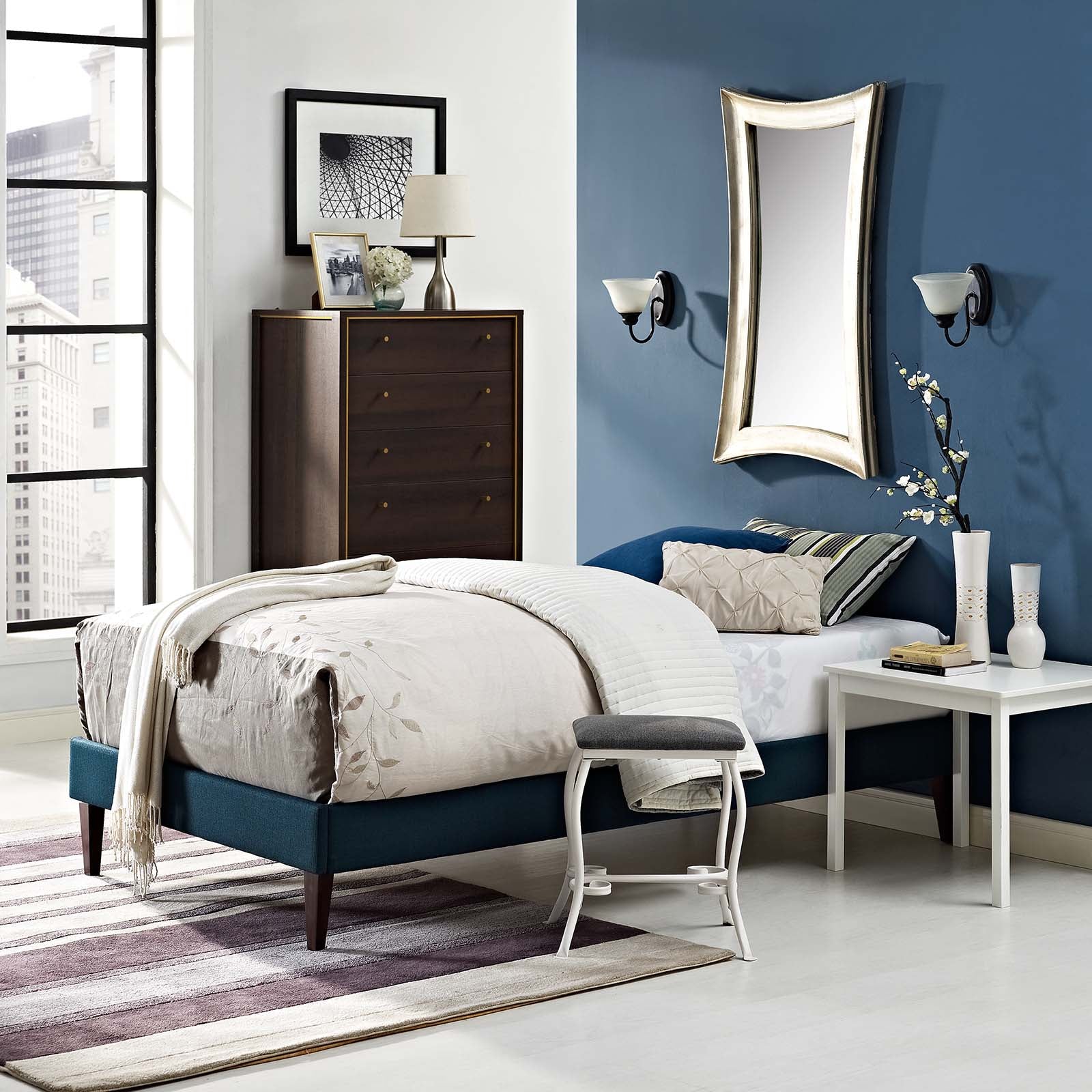 Tessie Twin Fabric Bed Frame with Squared Tapered Legs