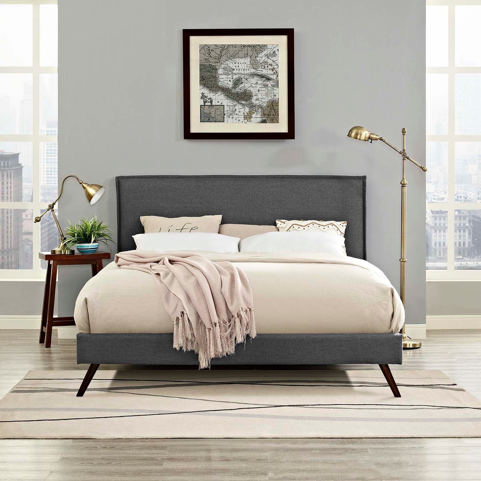 Amaris Full Fabric Platform Bed with Round Splayed Legs - East Shore Modern Home Furnishings