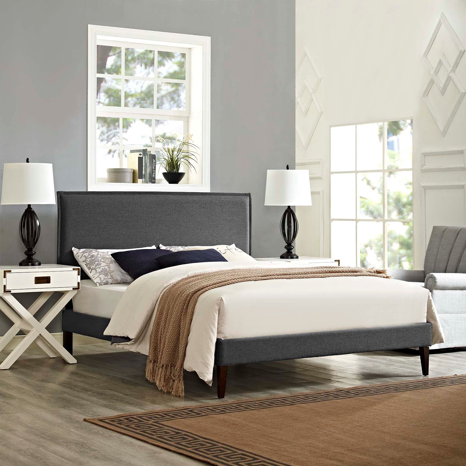 Amaris Full Fabric Platform Bed with Squared Tapered Legs - East Shore Modern Home Furnishings