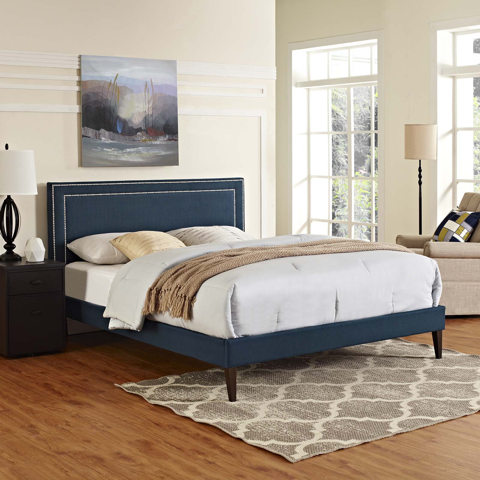 Virginia Queen Fabric Platform Bed with Squared Tapered Legs - East Shore Modern Home Furnishings