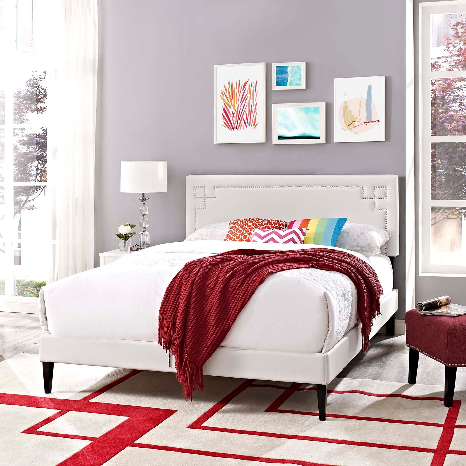 Ruthie Queen Vinyl Platform Bed with Squared Tapered Legs