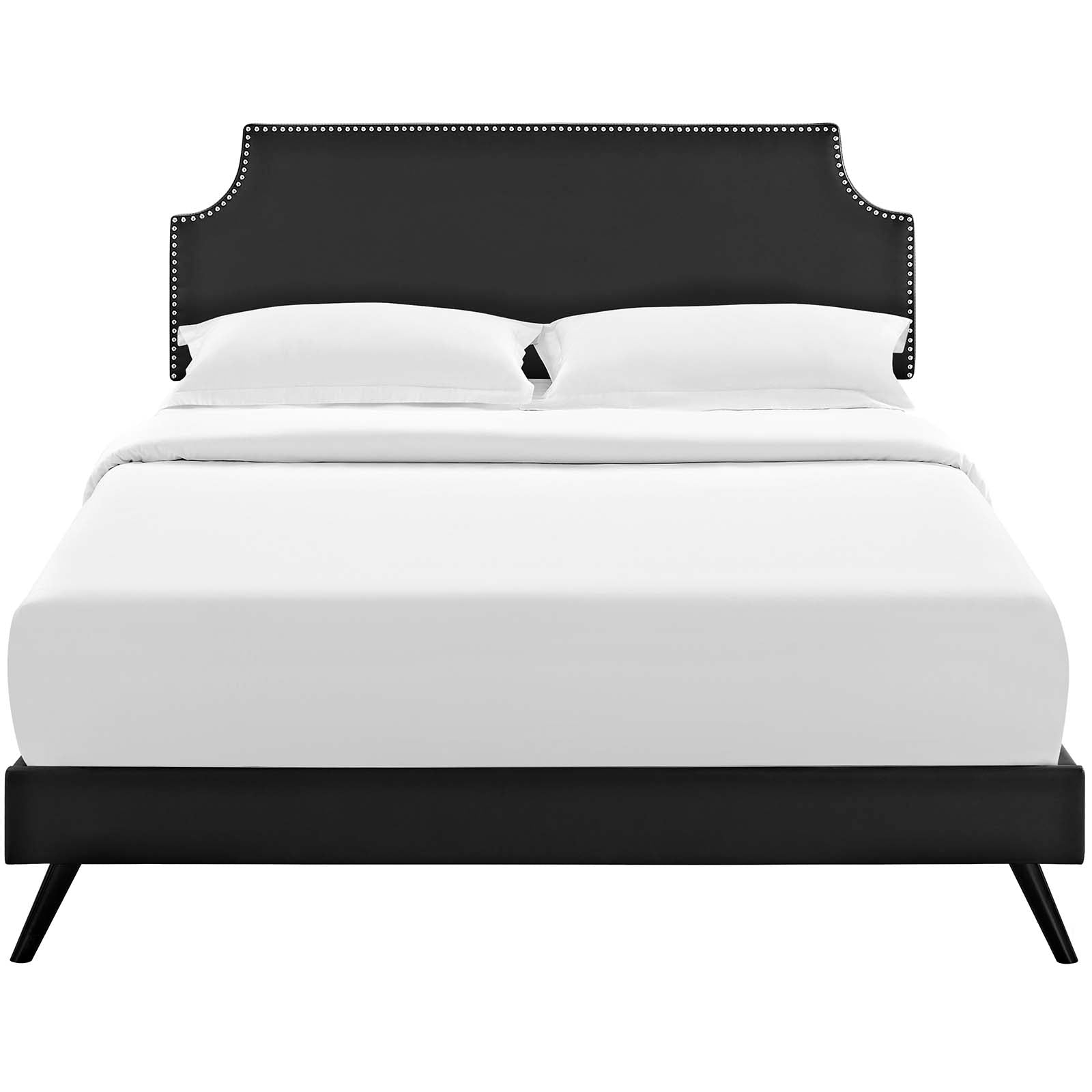 Corene Vinyl Platform Bed with Round Splayed Legs