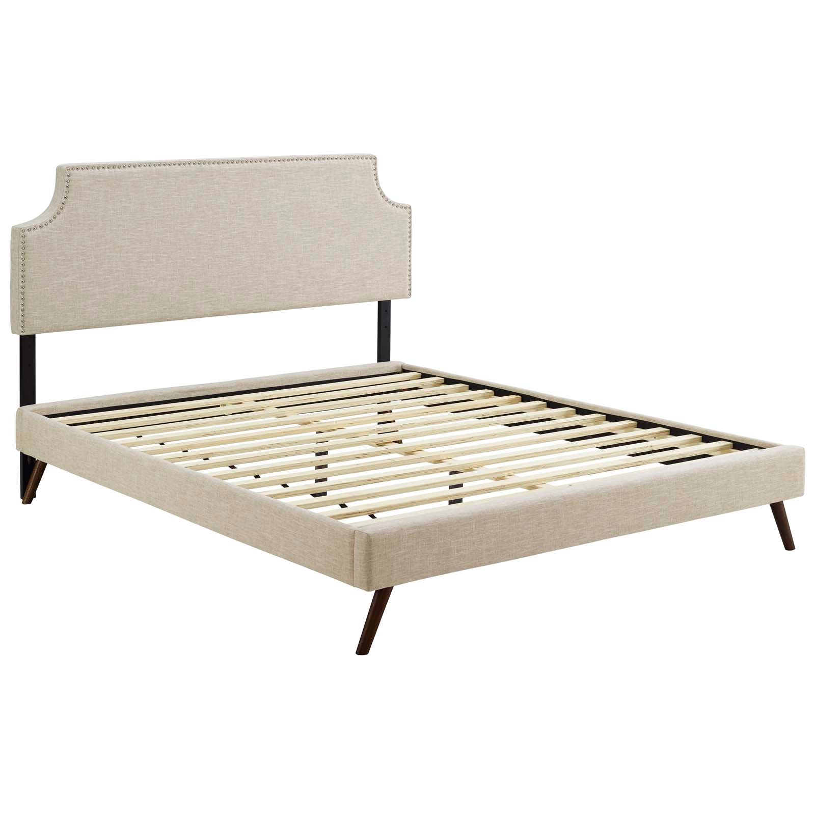 Corene Fabric Platform Bed with Round Splayed Legs