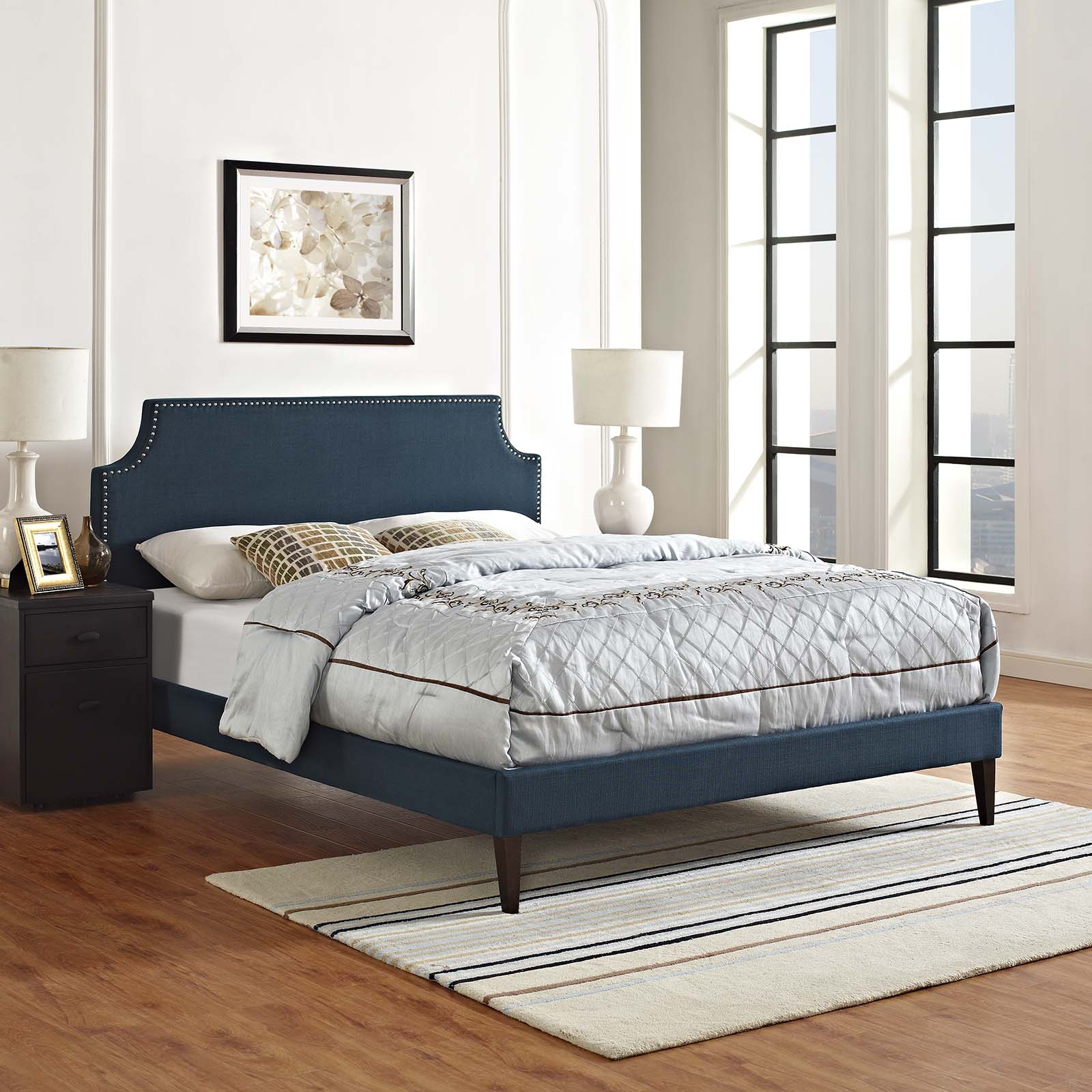 Corene Fabric Platform Bed with Squared Tapered Legs - East Shore Modern Home Furnishings