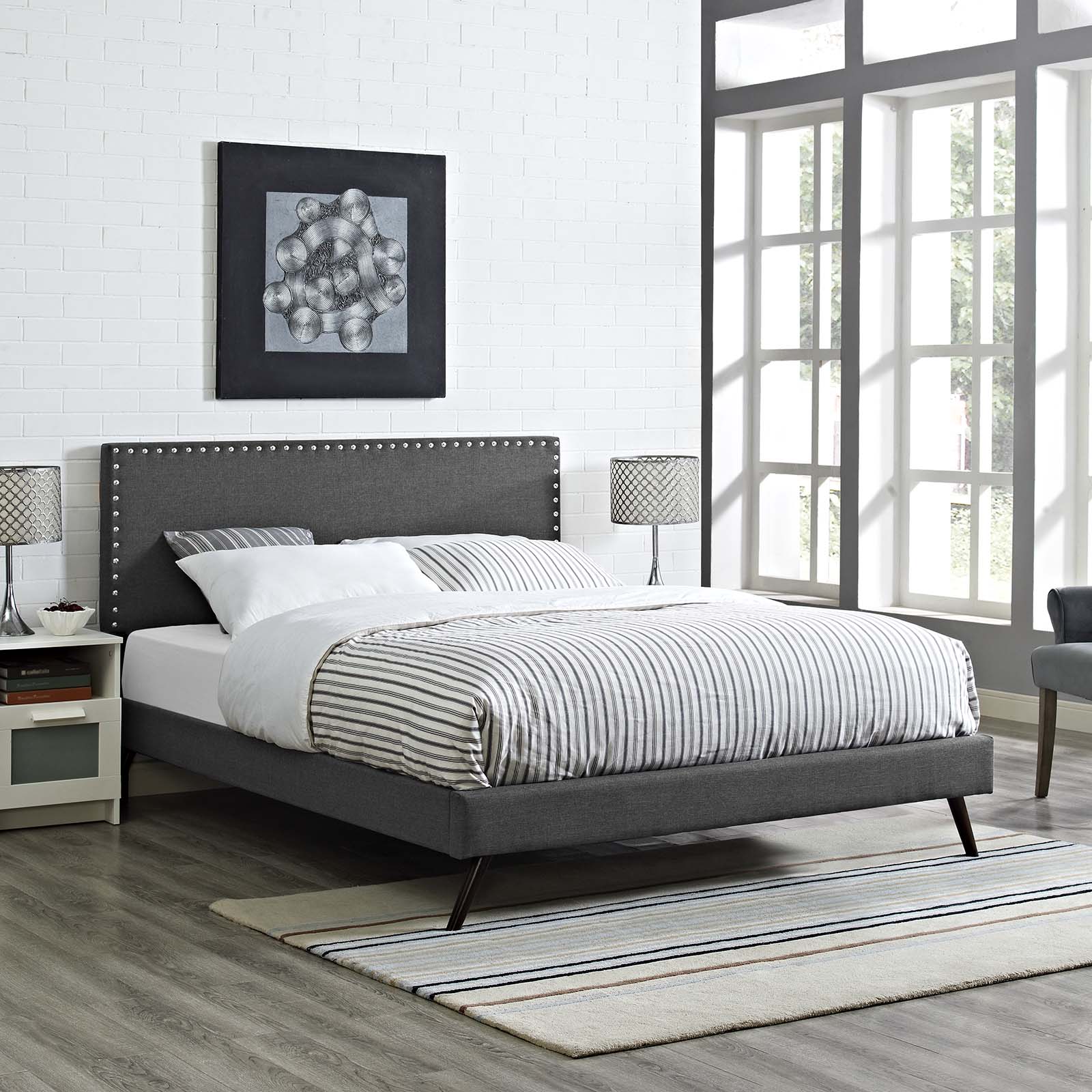 Macie Queen Fabric Platform Bed with Round Splayed Legs - East Shore Modern Home Furnishings
