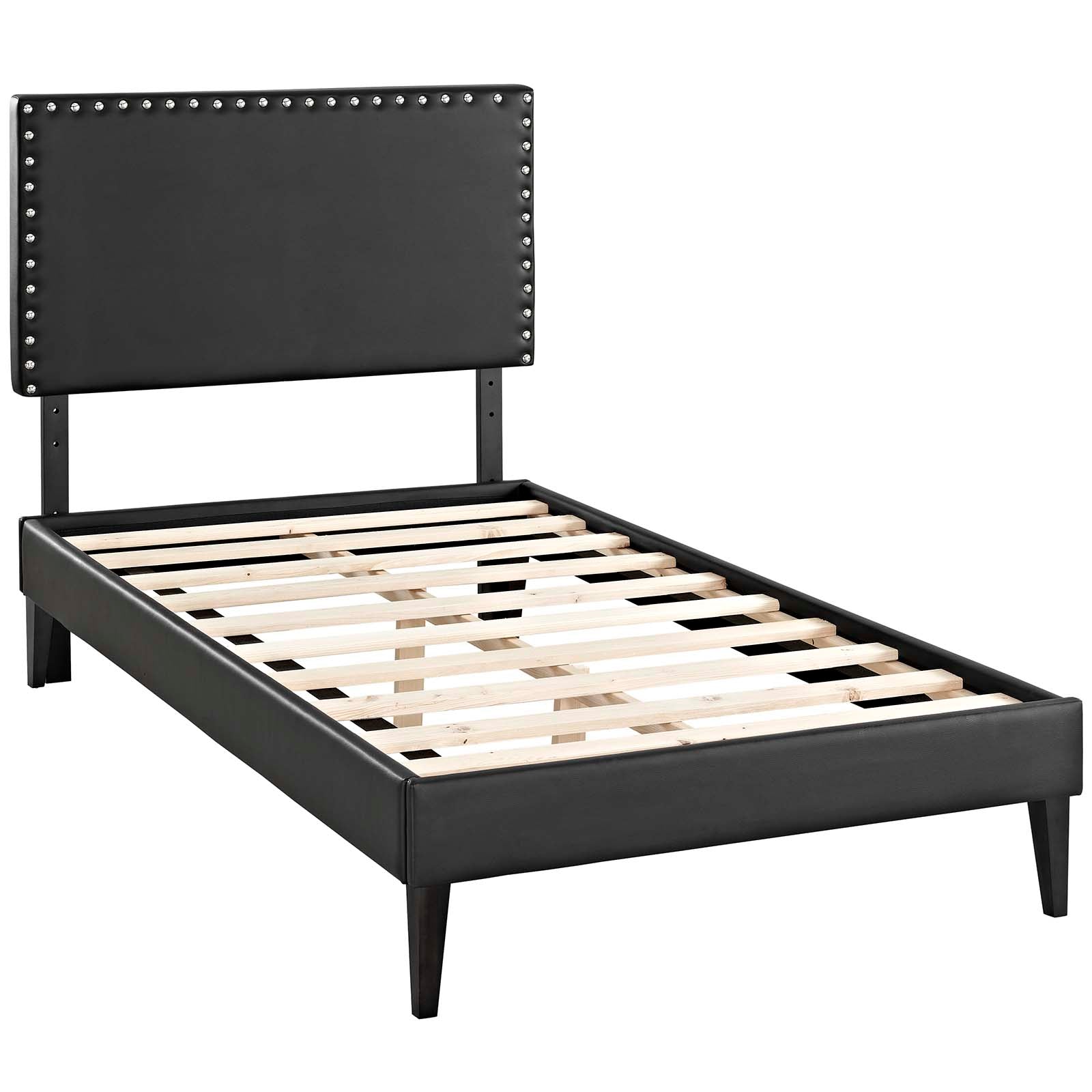 Macie Twin Vinyl Platform Bed with Squared Tapered Legs