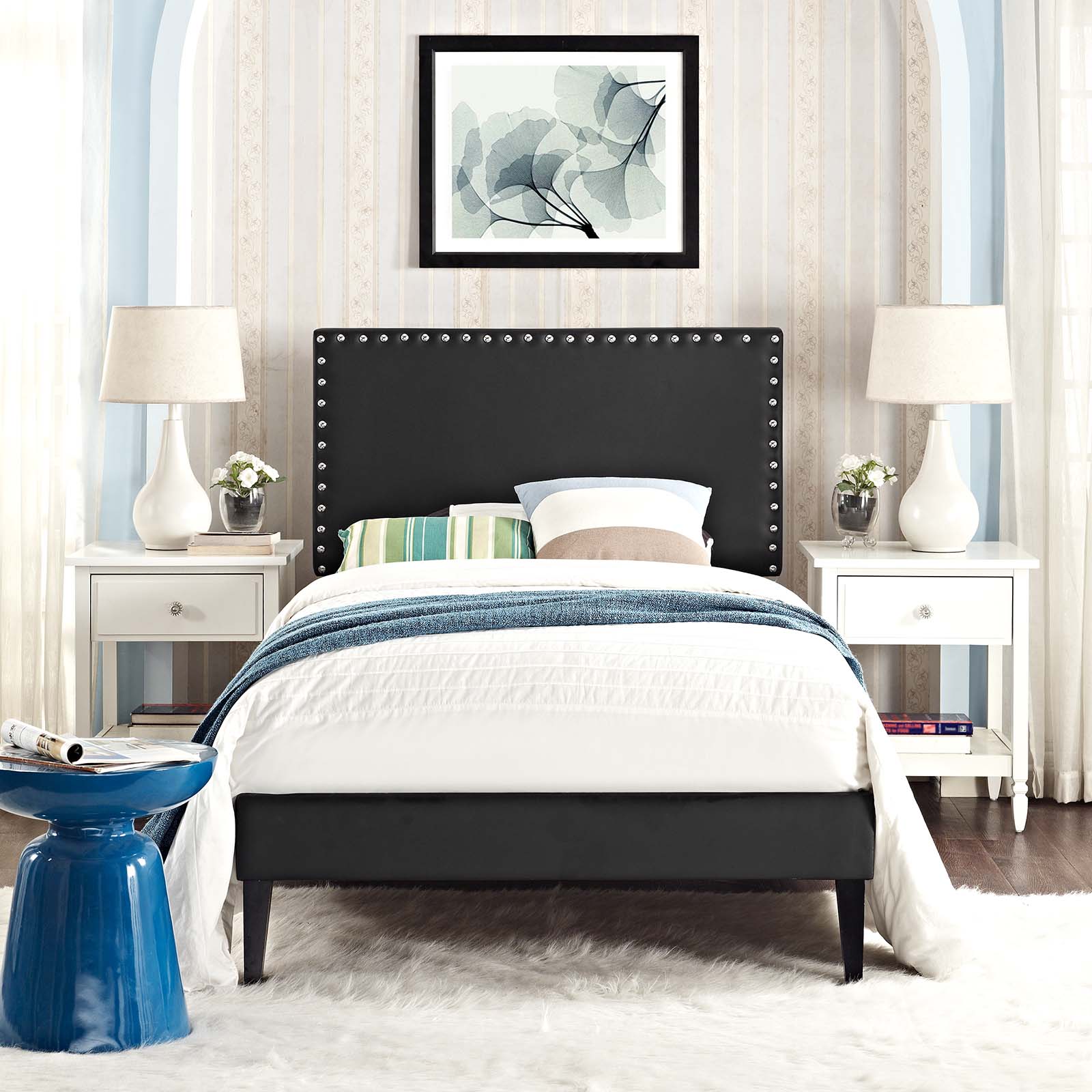 Macie Twin Vinyl Platform Bed with Squared Tapered Legs - East Shore Modern Home Furnishings