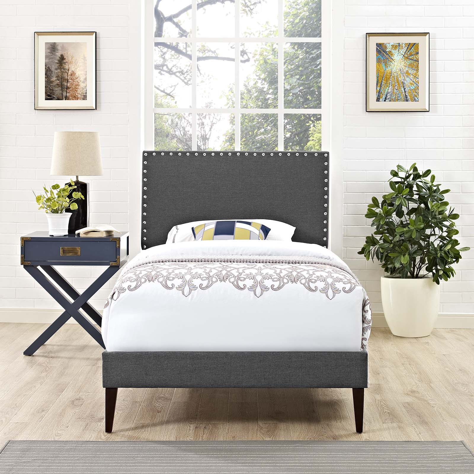 Macie Twin Fabric Platform Bed with Squared Tapered Legs - East Shore Modern Home Furnishings