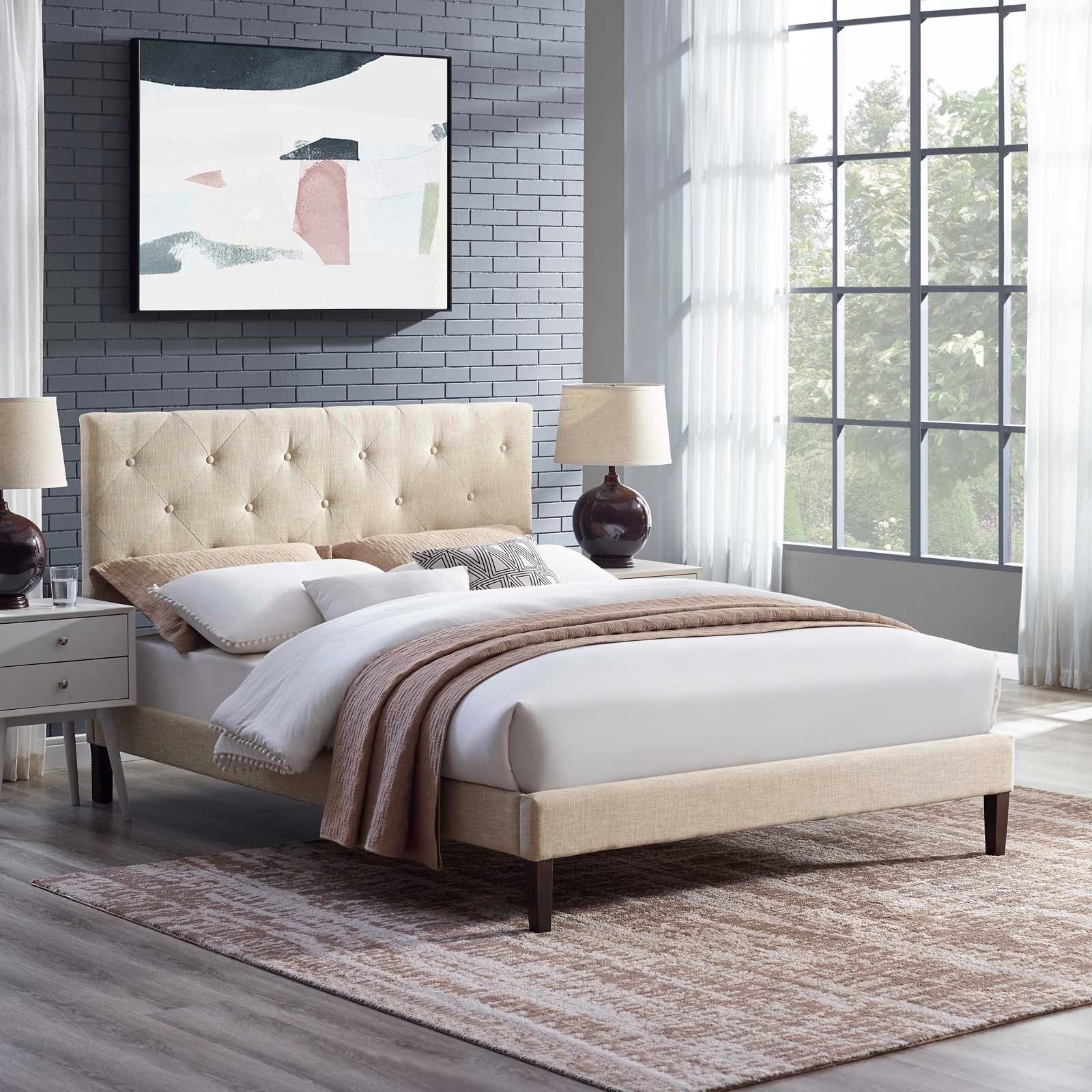 Tarah King Fabric Platform Bed with Squared Tapered Legs - East Shore Modern Home Furnishings