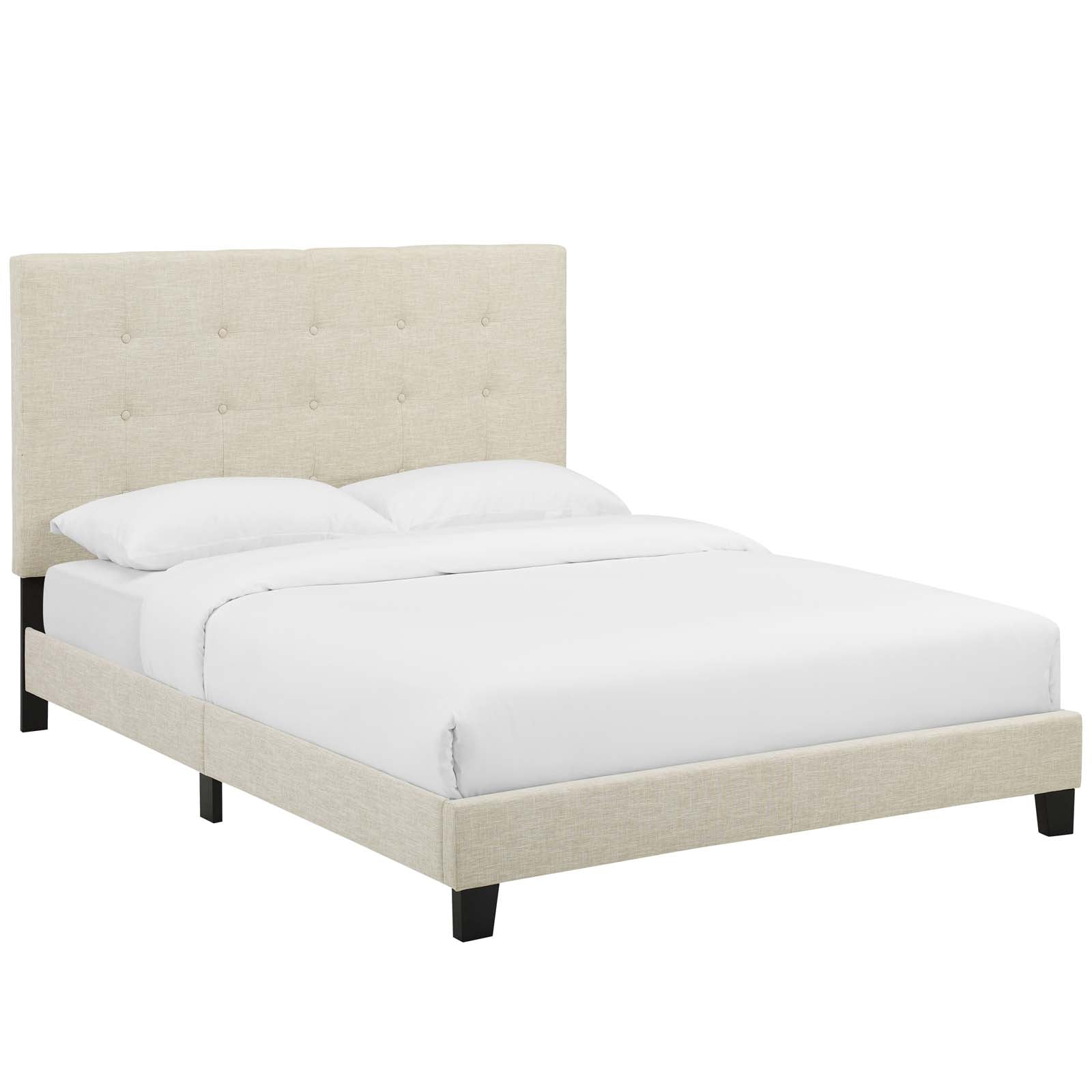 Melanie King Tufted Button Upholstered Fabric Platform Bed
