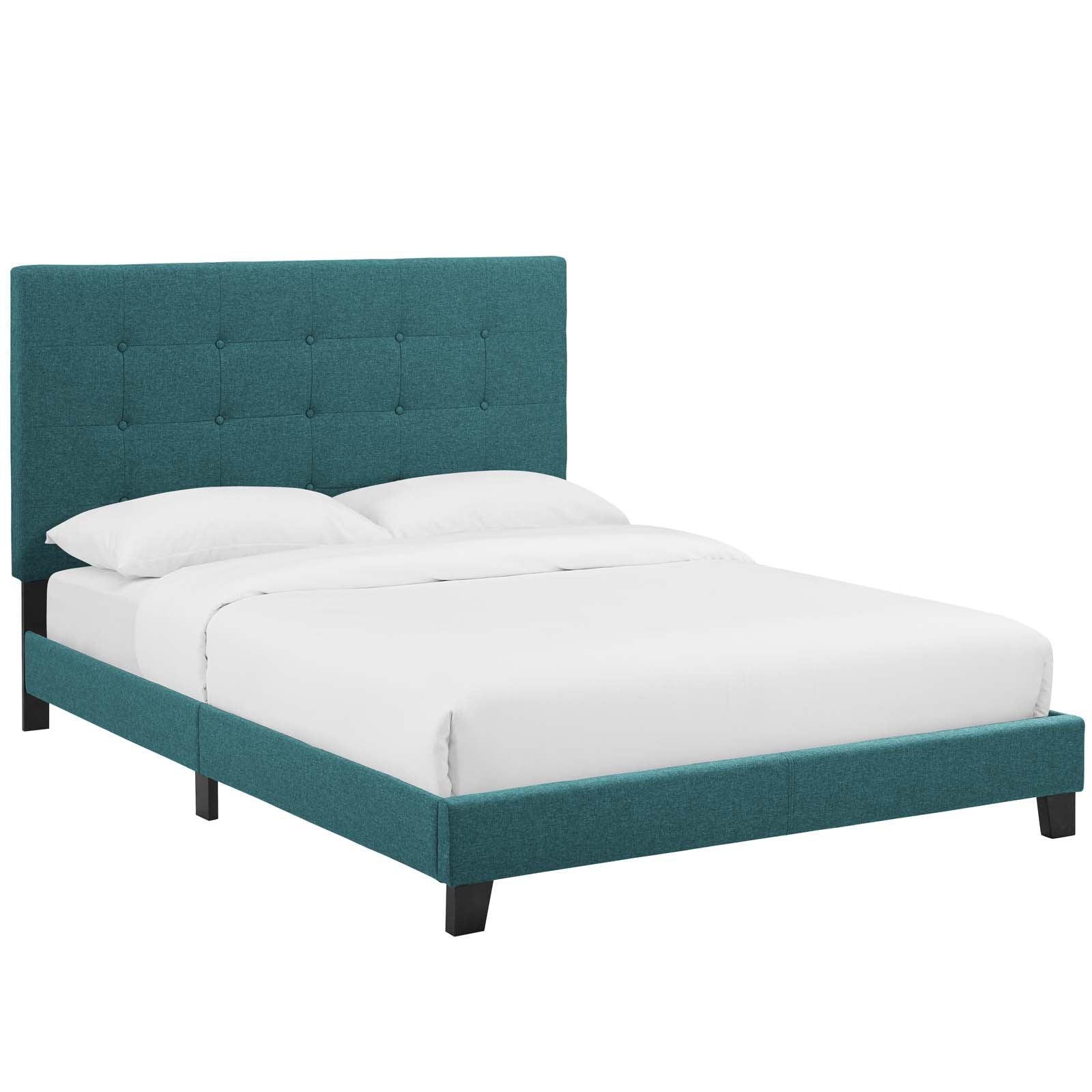 Melanie King Tufted Button Upholstered Fabric Platform Bed