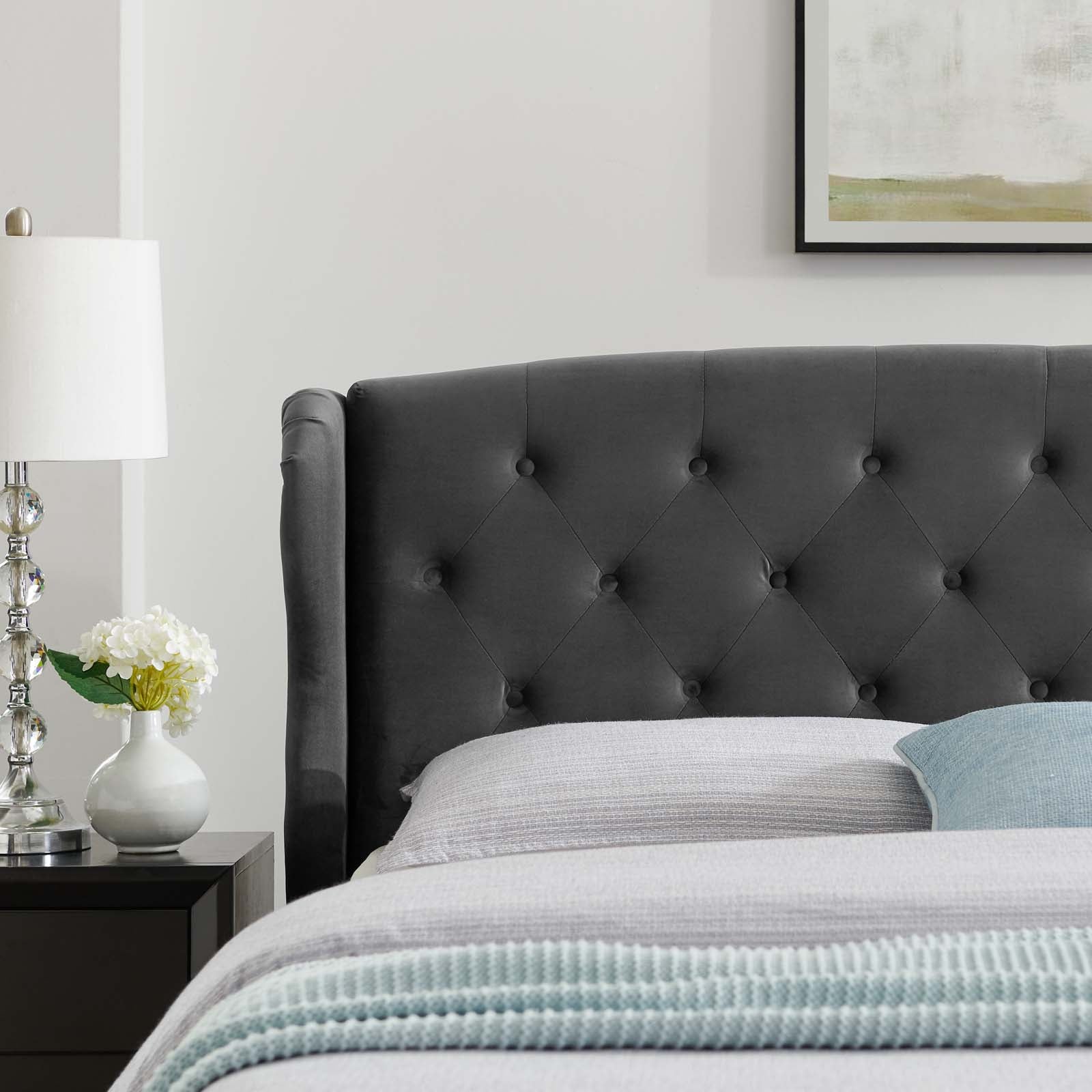 Penelope Tufted Wingback Queen Performance Velvet Platform Bed - East Shore Modern Home Furnishings