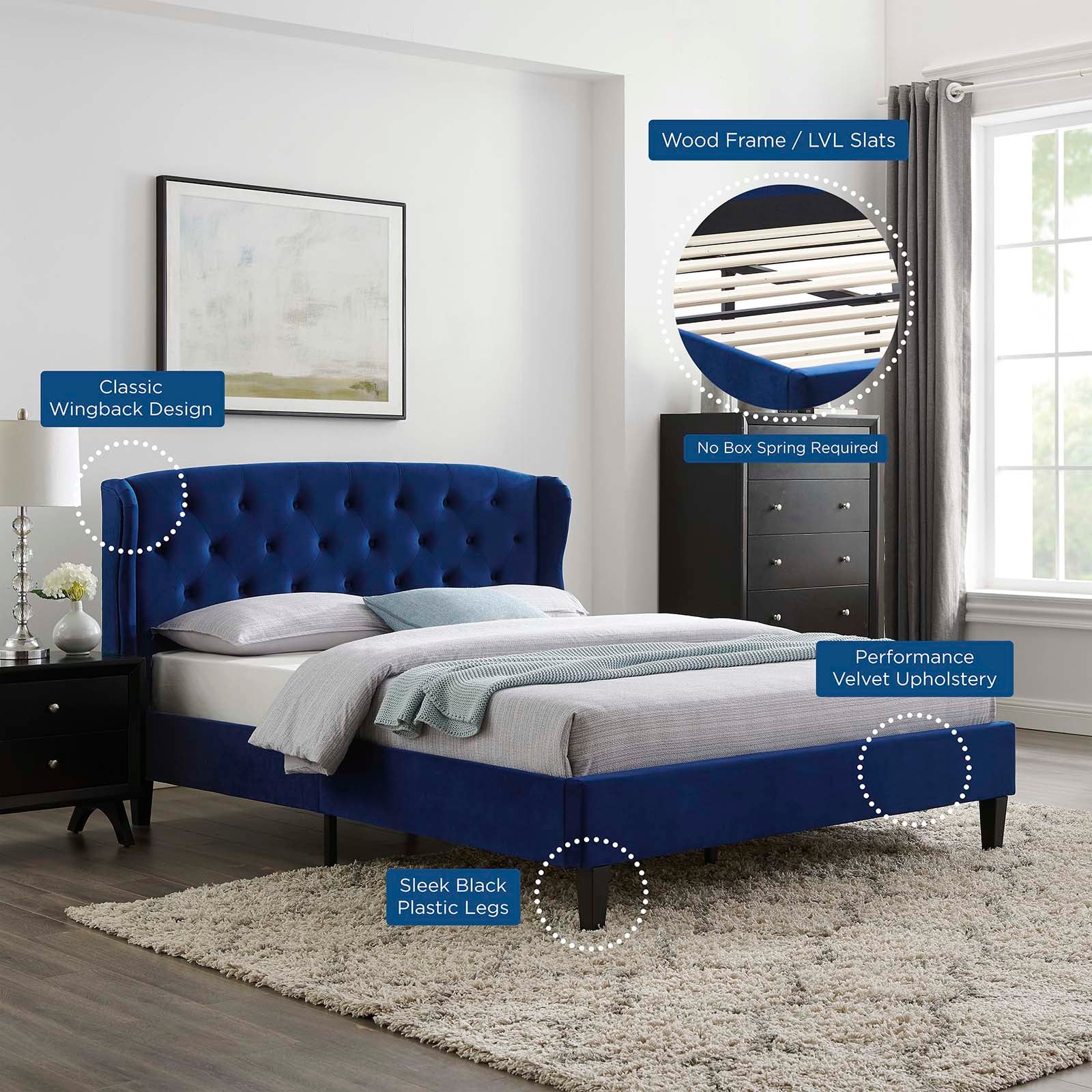 Penelope Tufted Wingback Queen Performance Velvet Platform Bed - East Shore Modern Home Furnishings