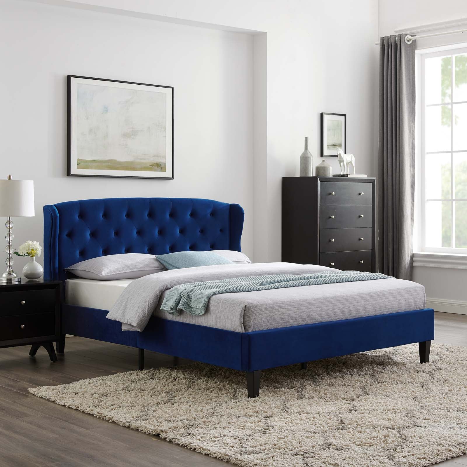 Penelope Tufted Wingback Queen Performance Velvet Platform Bed