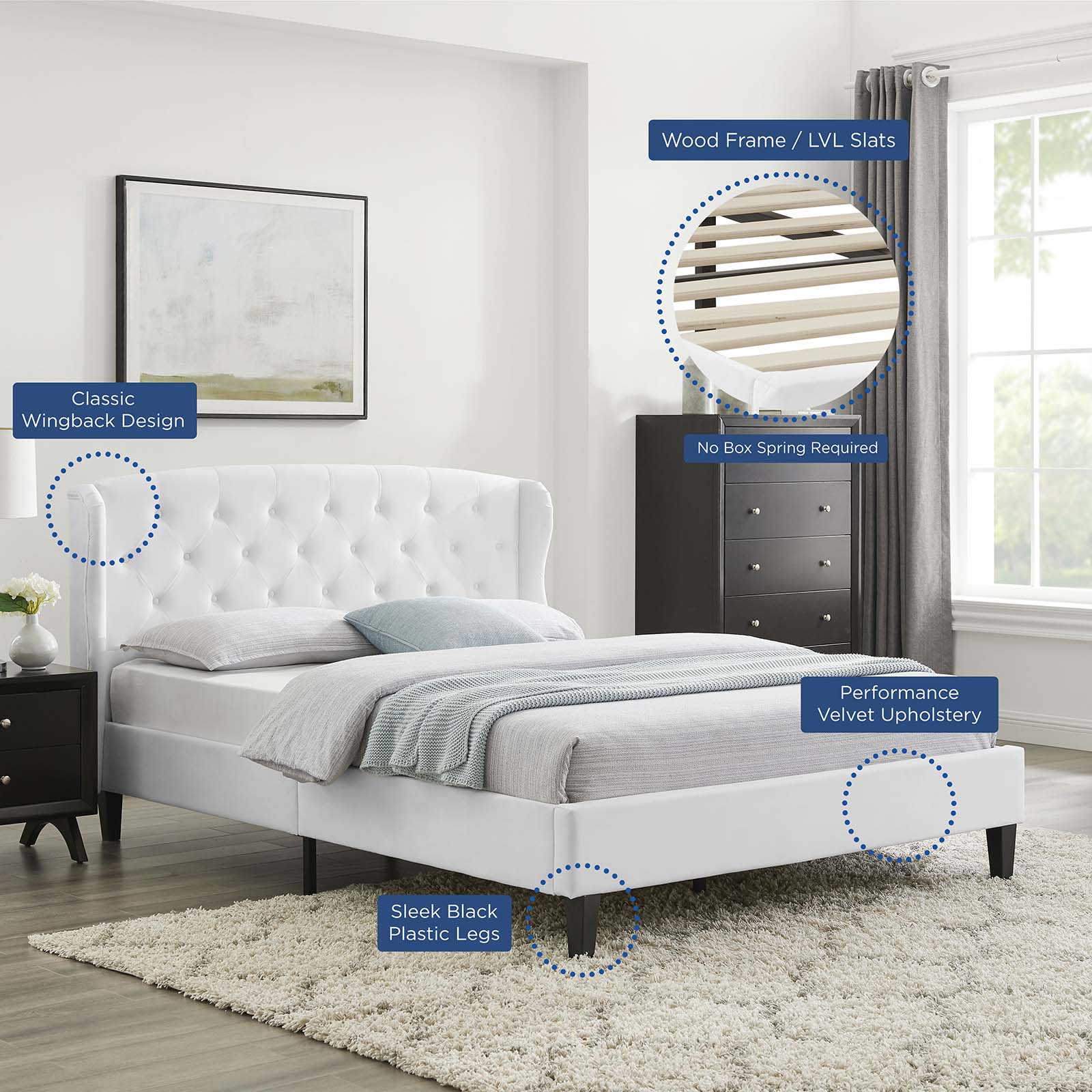 Penelope Tufted Wingback Queen Performance Velvet Platform Bed - East Shore Modern Home Furnishings